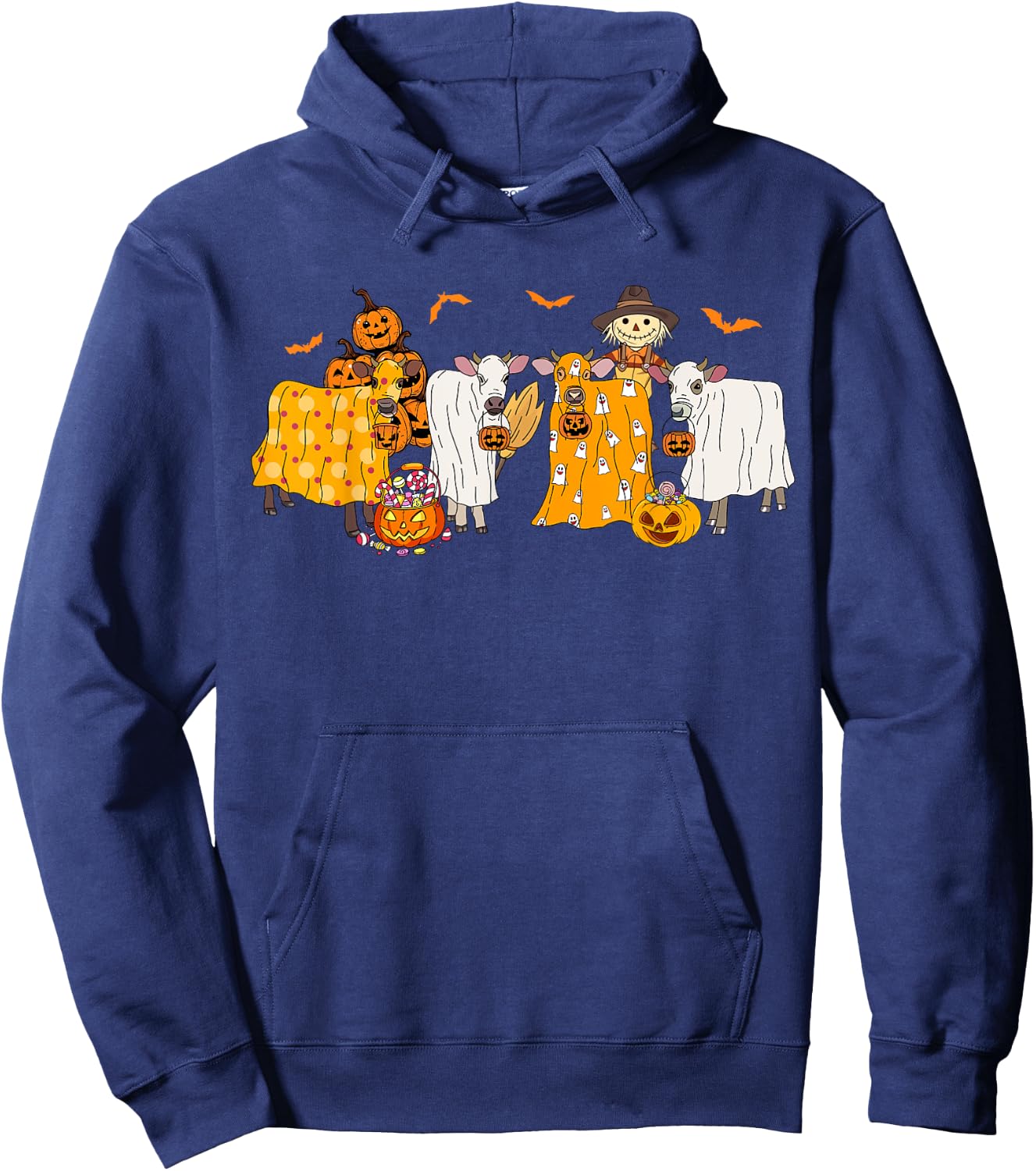 Cow Dressed As Ghost Farm Animal Spooky Season Halloween Hoodie - Hoodie | Navy