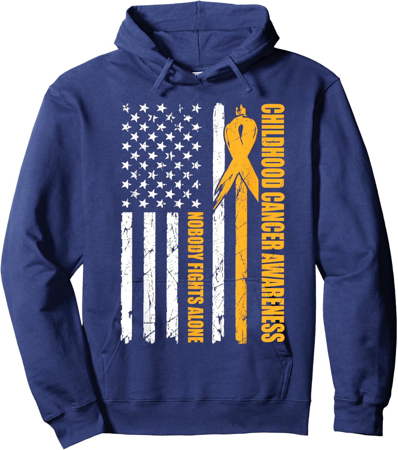 Childhood Cancer Awareness USA Flag Gold Ribbon Dad Hoodie - Hoodie | Navy
