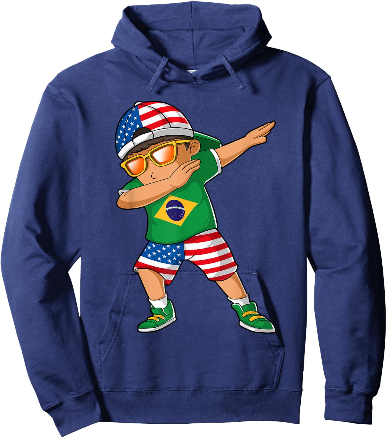 Half American Half Brazilian Boy Kid Brazil Flag Patriotic Hoodie - Hoodie | Navy