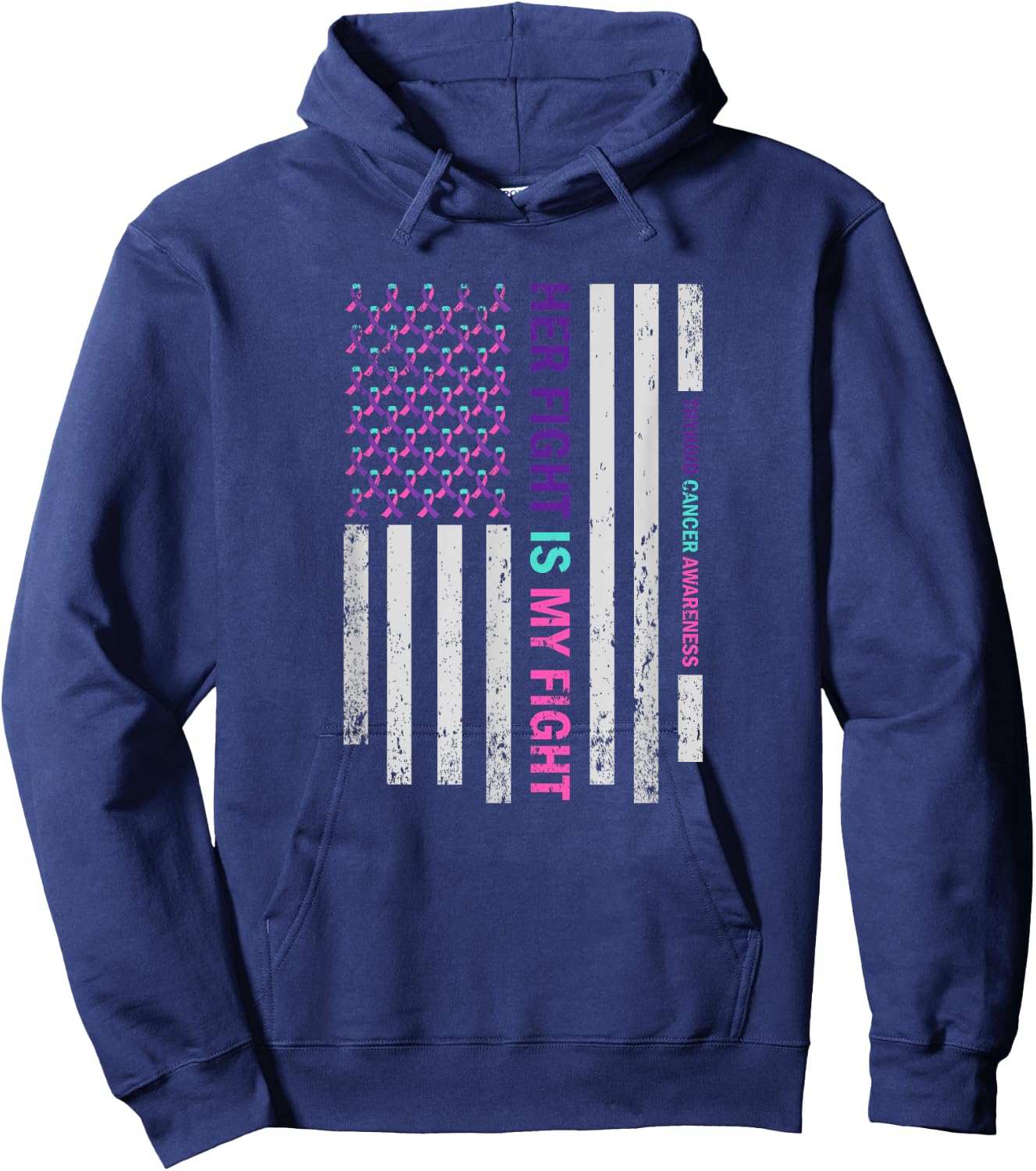 American Flag Thyroid Cancer Awareness Hoodie - Hoodie | Navy