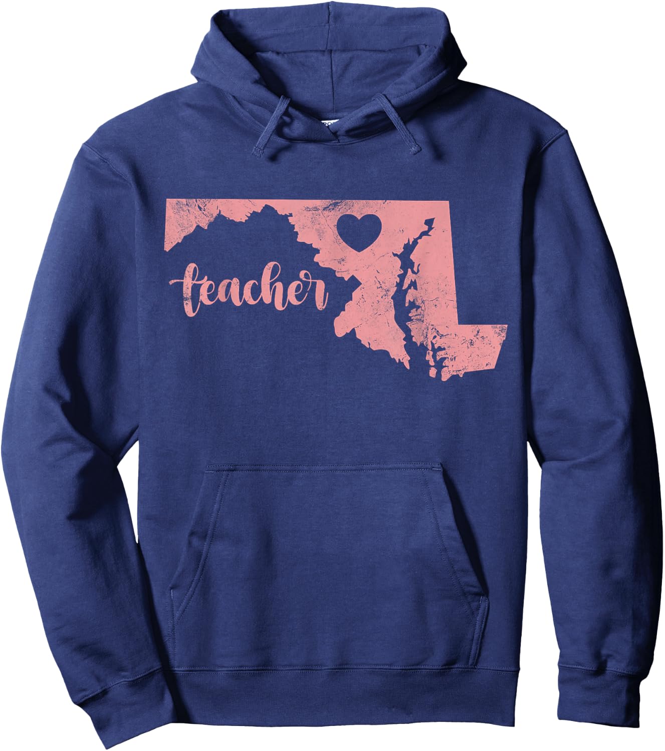 Teacher Maryland Map Support Public Education Distressed Men Women Kids Hoodie - Hoodie | Navy