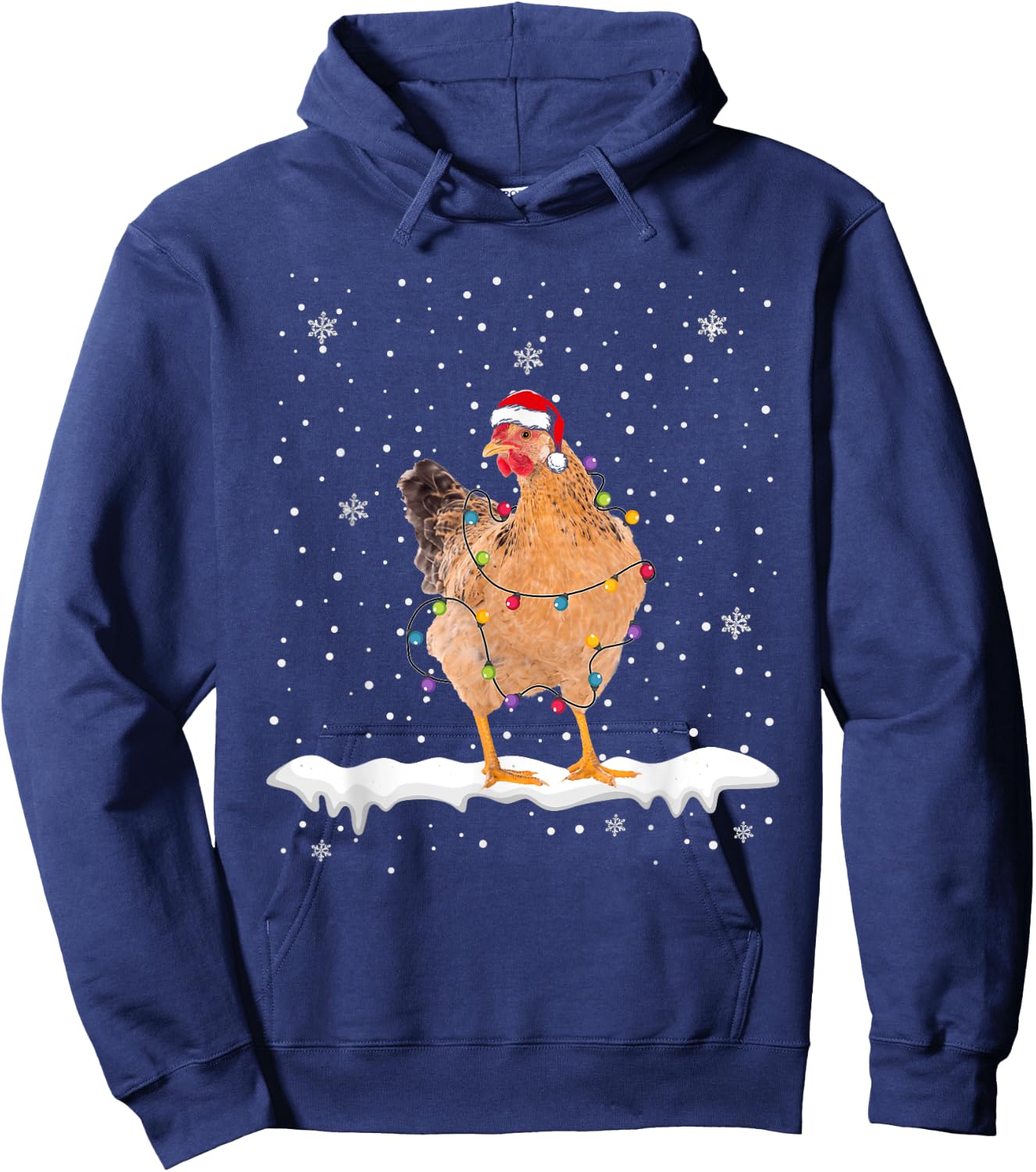 Funny Santa Chicken Christmas Lights Animals Lover Hoodie - Hoodie | Navy