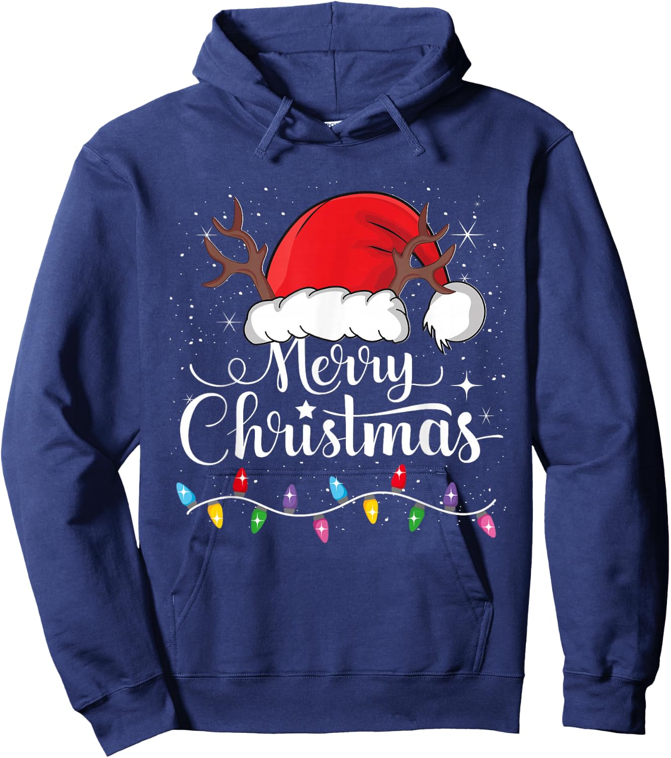 Merry Christmas Red Santa Hat Reindeer Xmas Family Men Women Hoodie - Hoodie | Navy