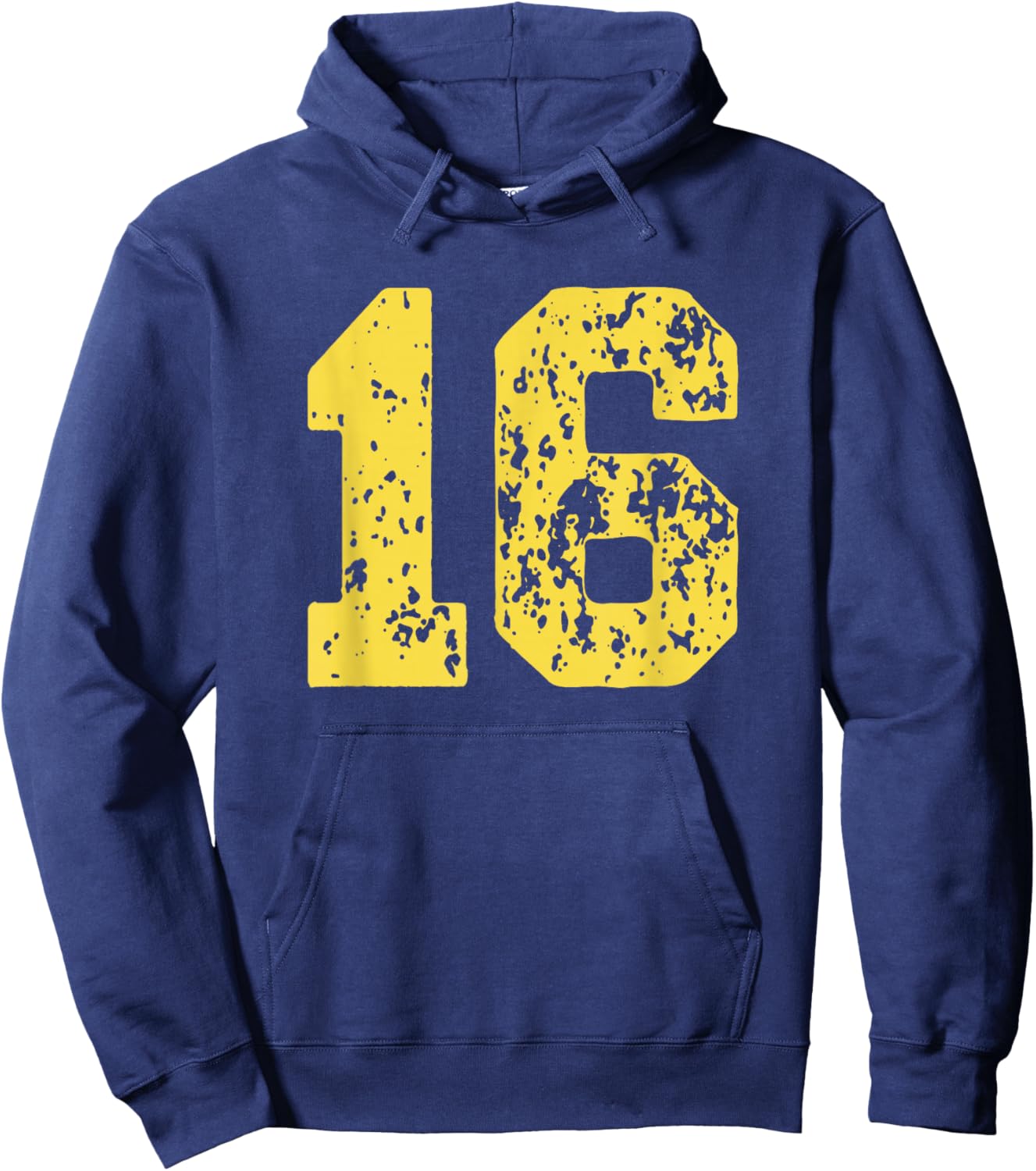 Number 16 Yellow Best Classic College Style Birthday Hoodie - Hoodie | Navy