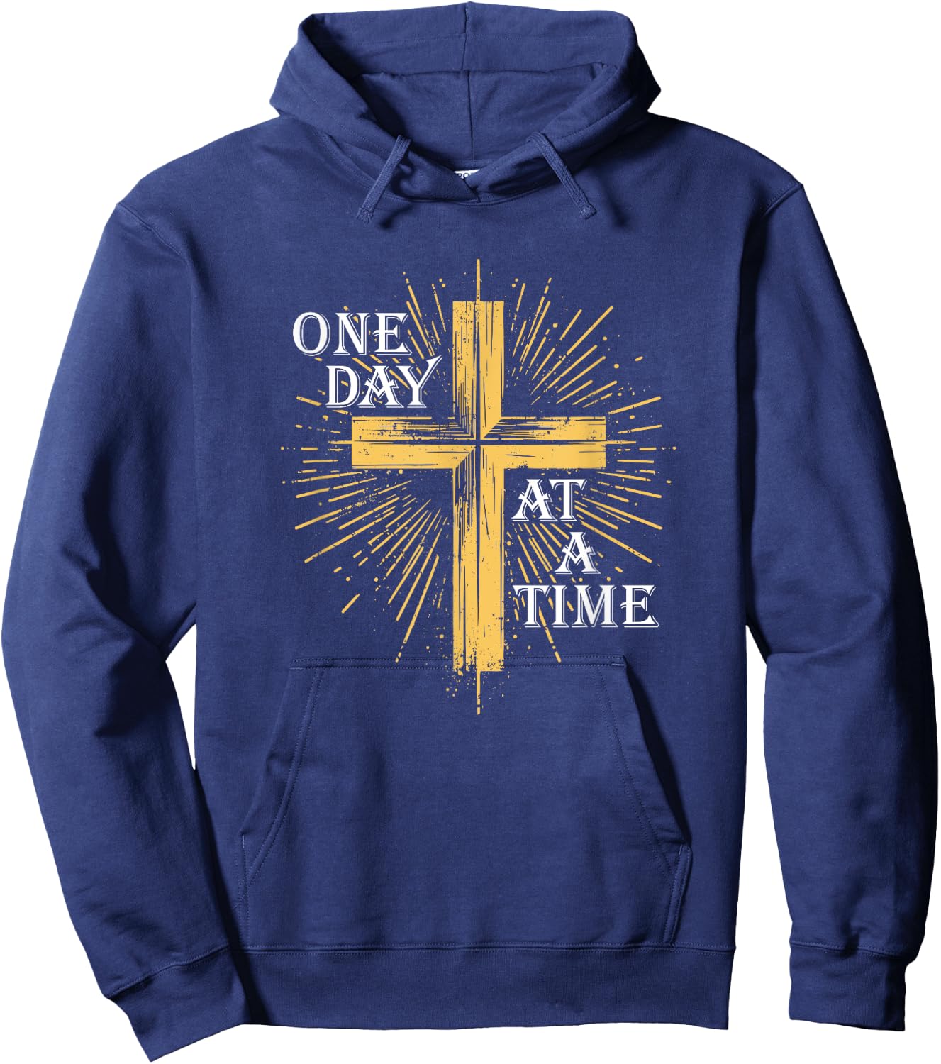 One Day At A Time Christian Cross AA NA Clean Sober Recovery Hoodie - Hoodie | Navy