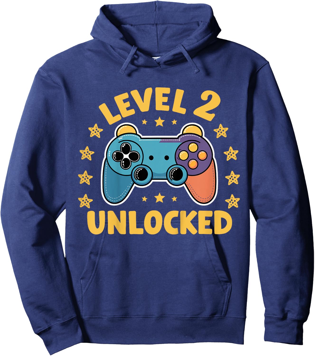 Kids Level 2 Unlocked Gamer 2 Years Old 2nd Birthday Gaming Kids Hoodie - Hoodie | Navy