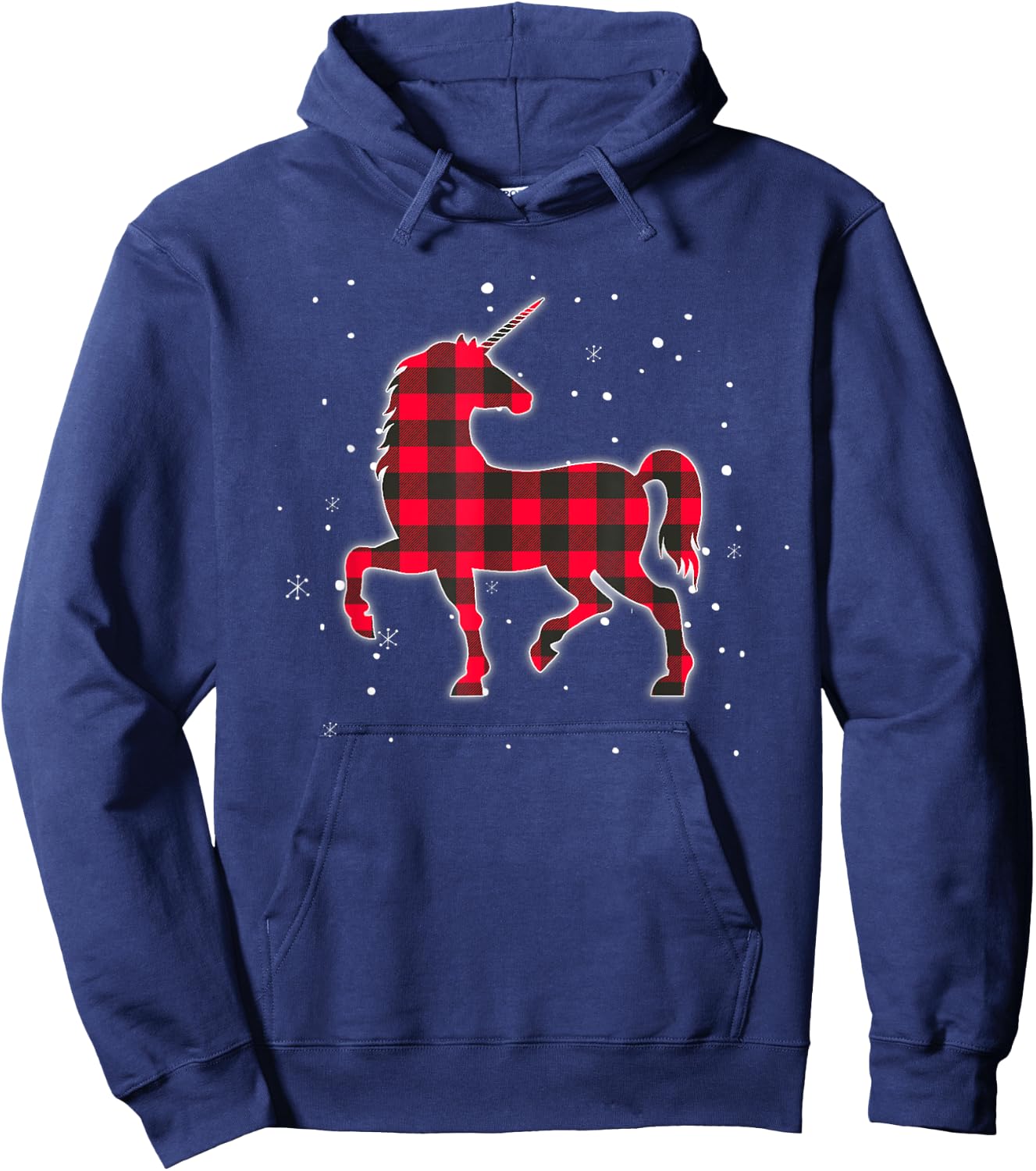 Red Plaid Unicorn Christmas Matching Buffalo Family Pajama Hoodie - Hoodie | Navy