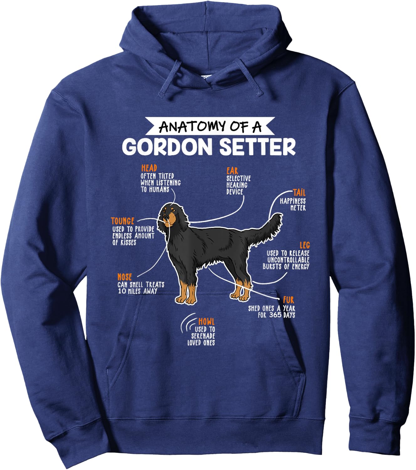 Anatomy of a Gordon Setter Fun Dog Master's Lady Hoodie - Hoodie | Navy