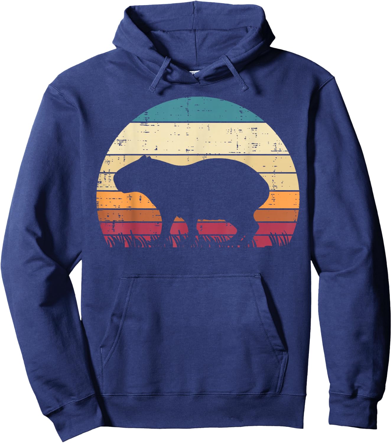 Capybara Silhouette Sunset Retro Capy Rodent Men Women Kids Hoodie - Hoodie | Navy
