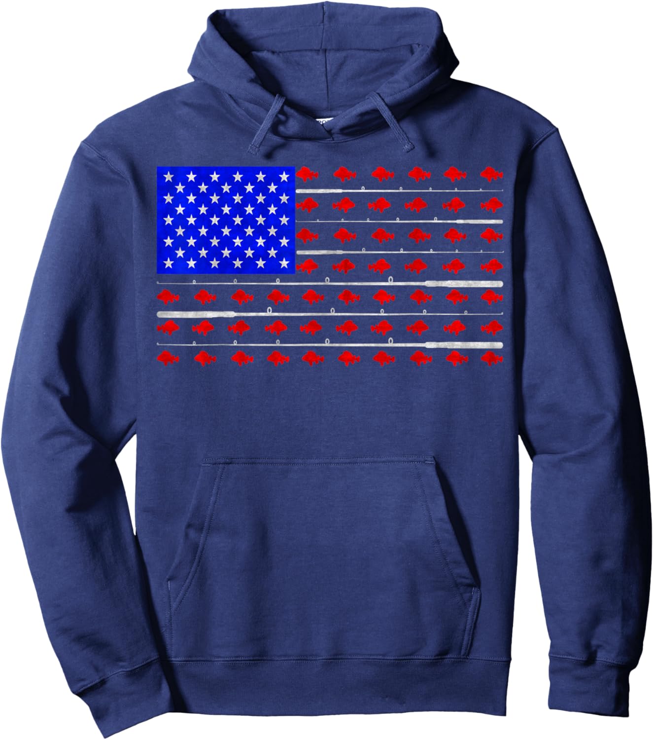 Vintage USA Flag Fishing, Fish And Rod, Fishing Lover Hoodie - Hoodie | Navy