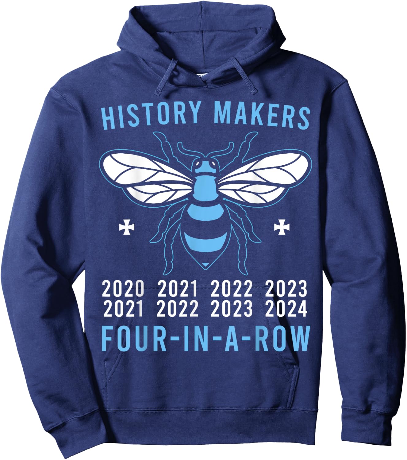 Manchester is Blue! Four in a Row, 2024, City Hoodie - Hoodie | Navy