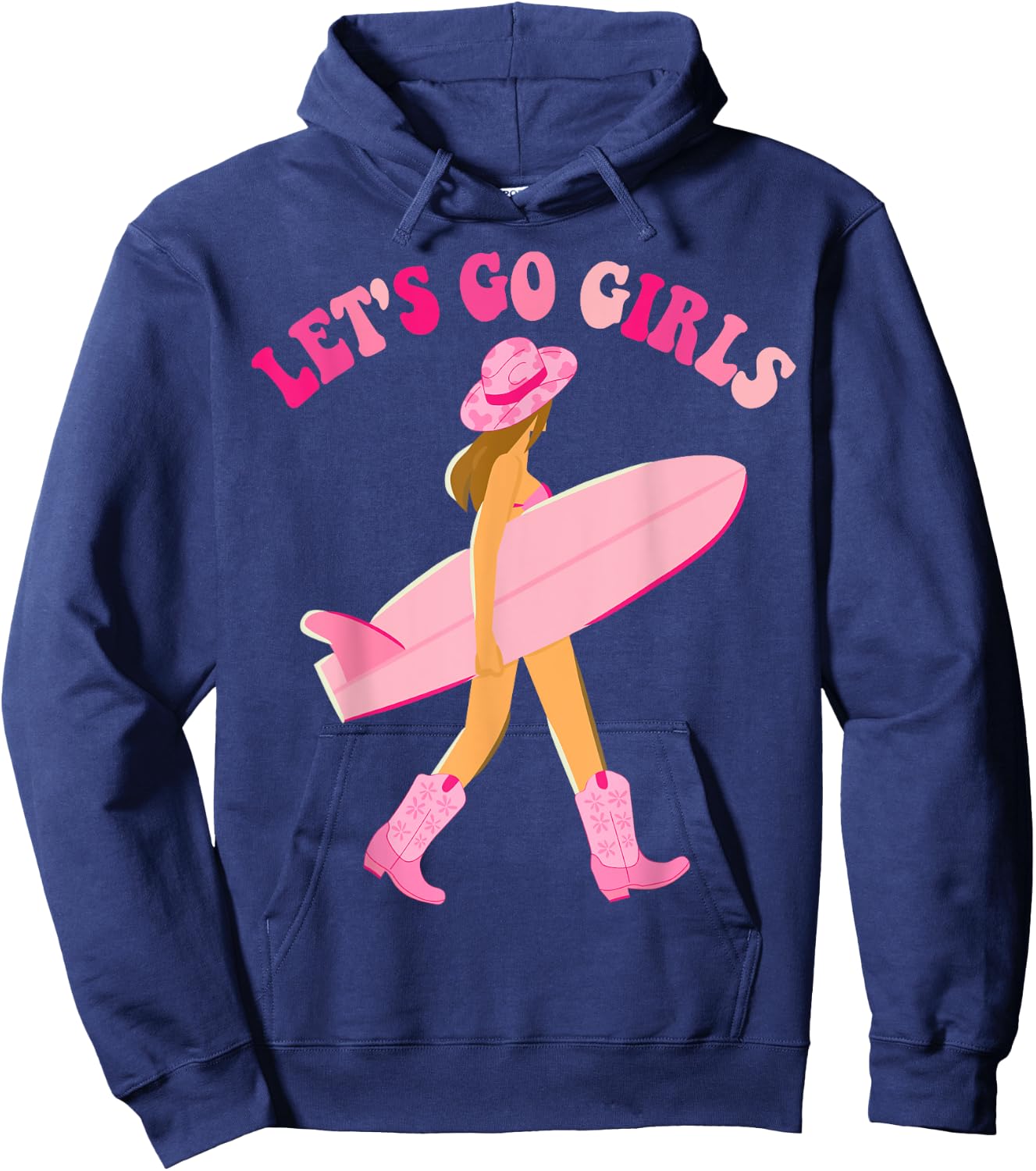 Let's Go Girls Cowgirl Surfer Surfing Beach Bachelorette Hoodie - Hoodie | Navy