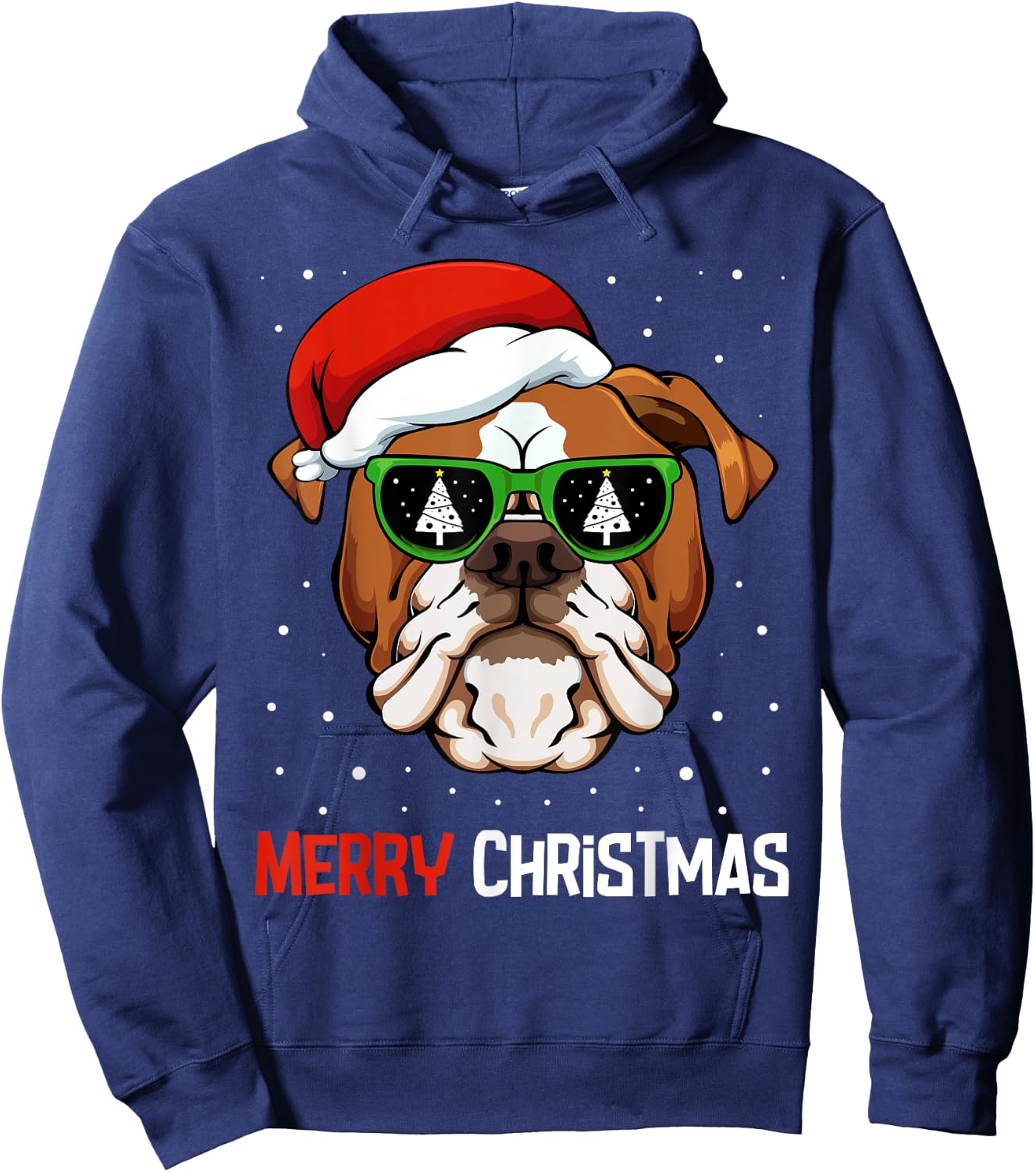 English Bulldog Santa Hat Christmas Pajama Dog X-Mas Tree Hoodie - Hoodie | Navy