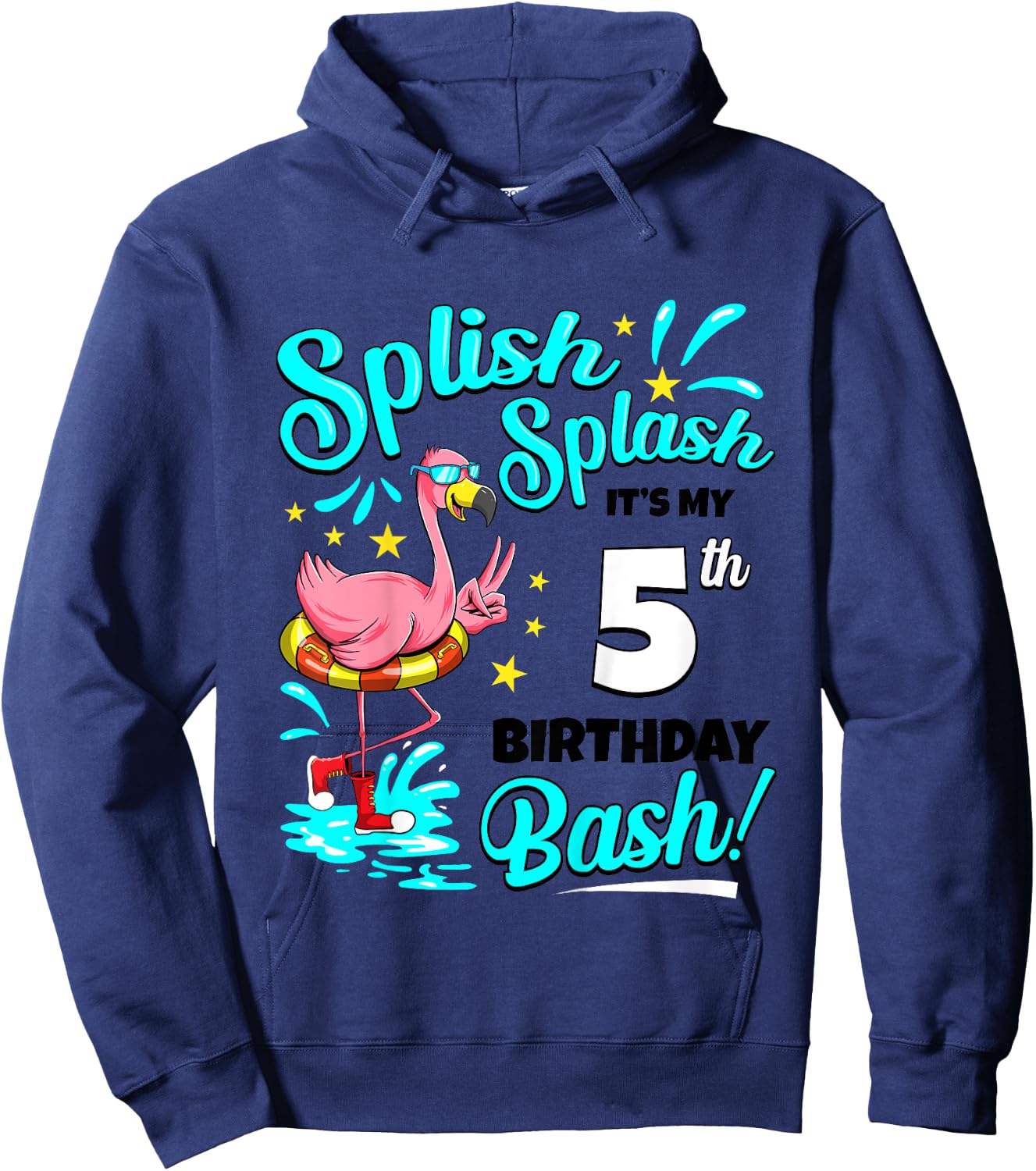 5th Birthday Flamingo 5 Years Old Pool Party Summer Hoodie - Hoodie | Navy