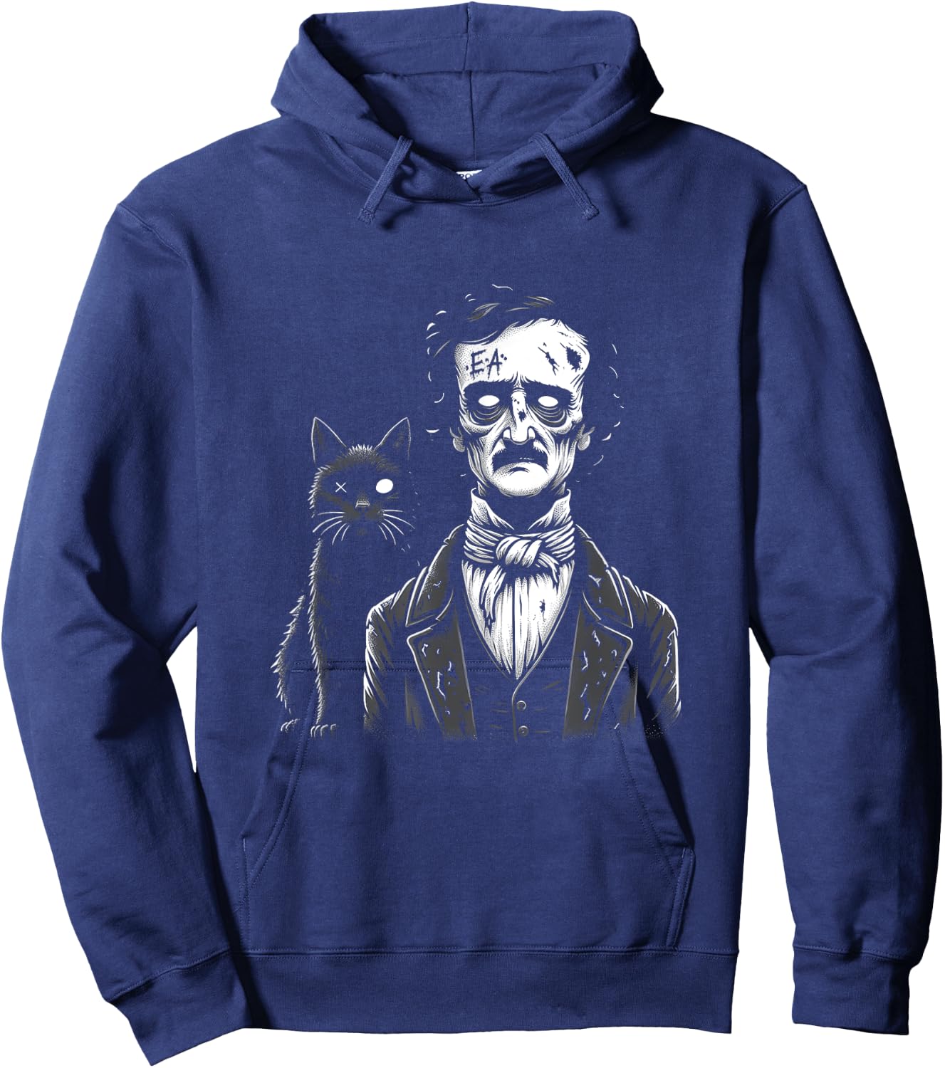 Zombie Edgar Allan Poe The Black Cat Halloween Fun Men Women Hoodie - Hoodie | Navy