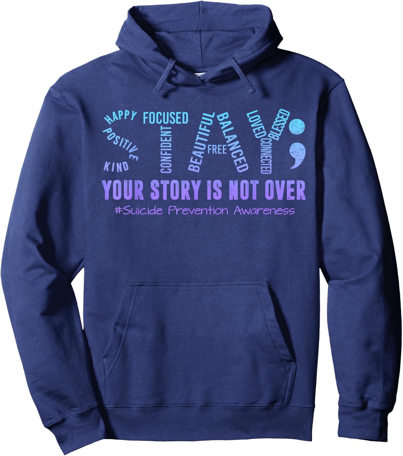 Stay Suicide Prevention Awareness Month Teal & Purple Ribbon Hoodie - Hoodie | Navy
