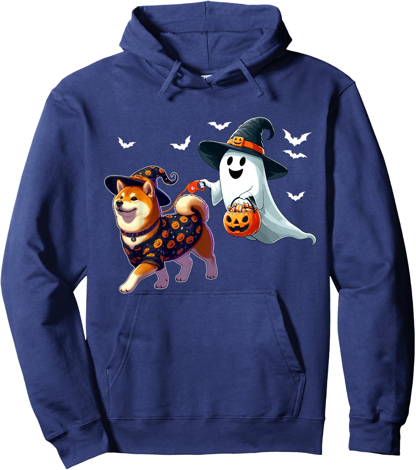 Boo Ghost With Shiba Inu As Witch Halloween Owner Kids Hoodie - Hoodie | Navy
