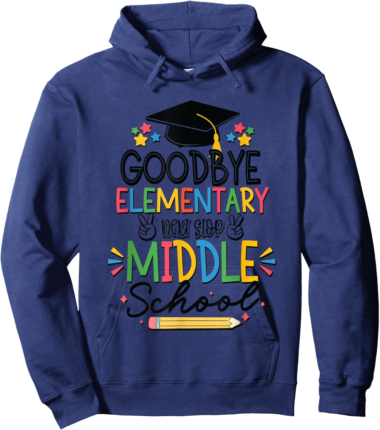 Goodbye Elementary Next Stop Middle School Groovy Graduation Hoodie - Hoodie | Navy