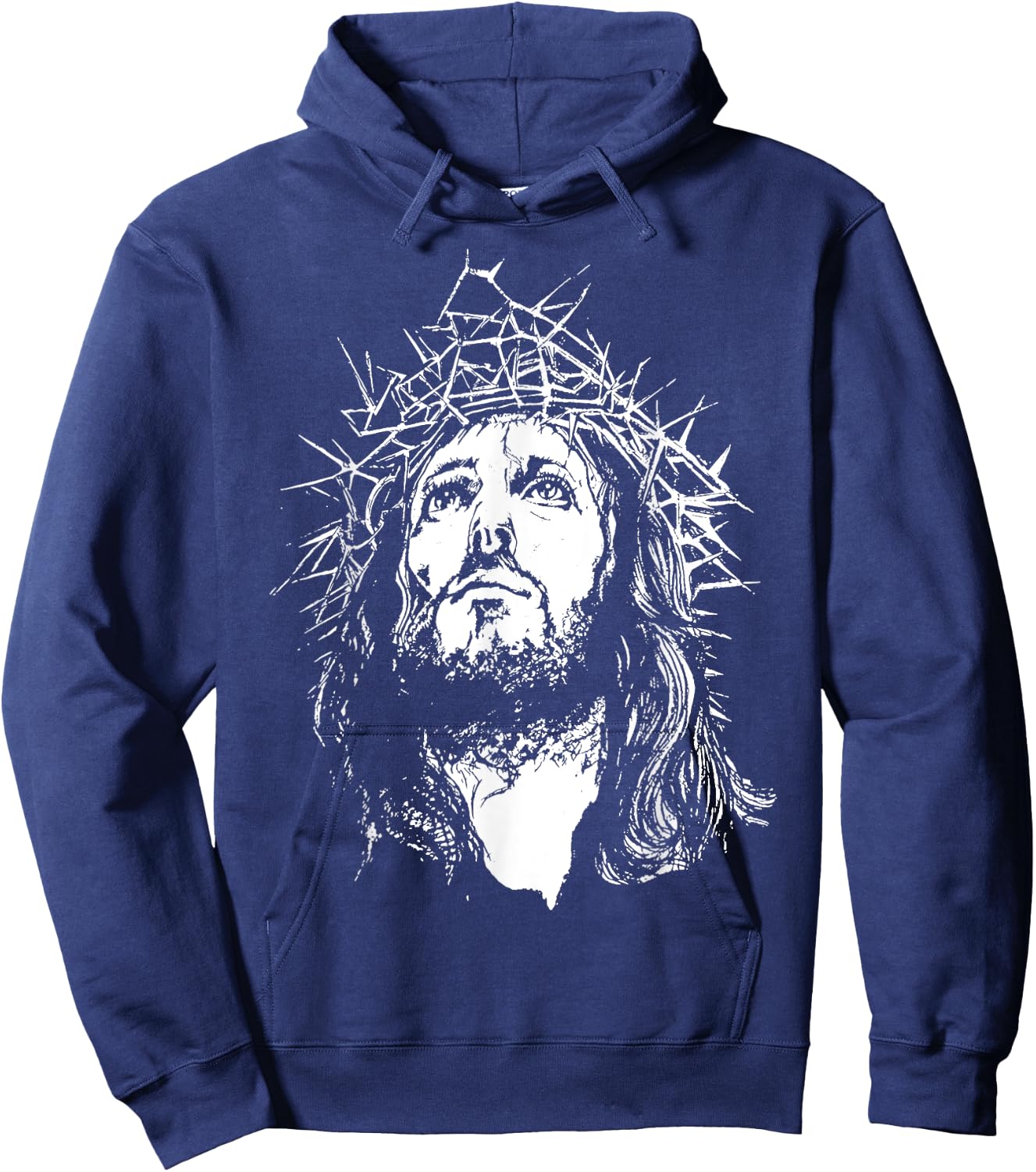Image Face Of Jesus On A Cross With Crown Of Thorns Hoodie - Hoodie | Navy
