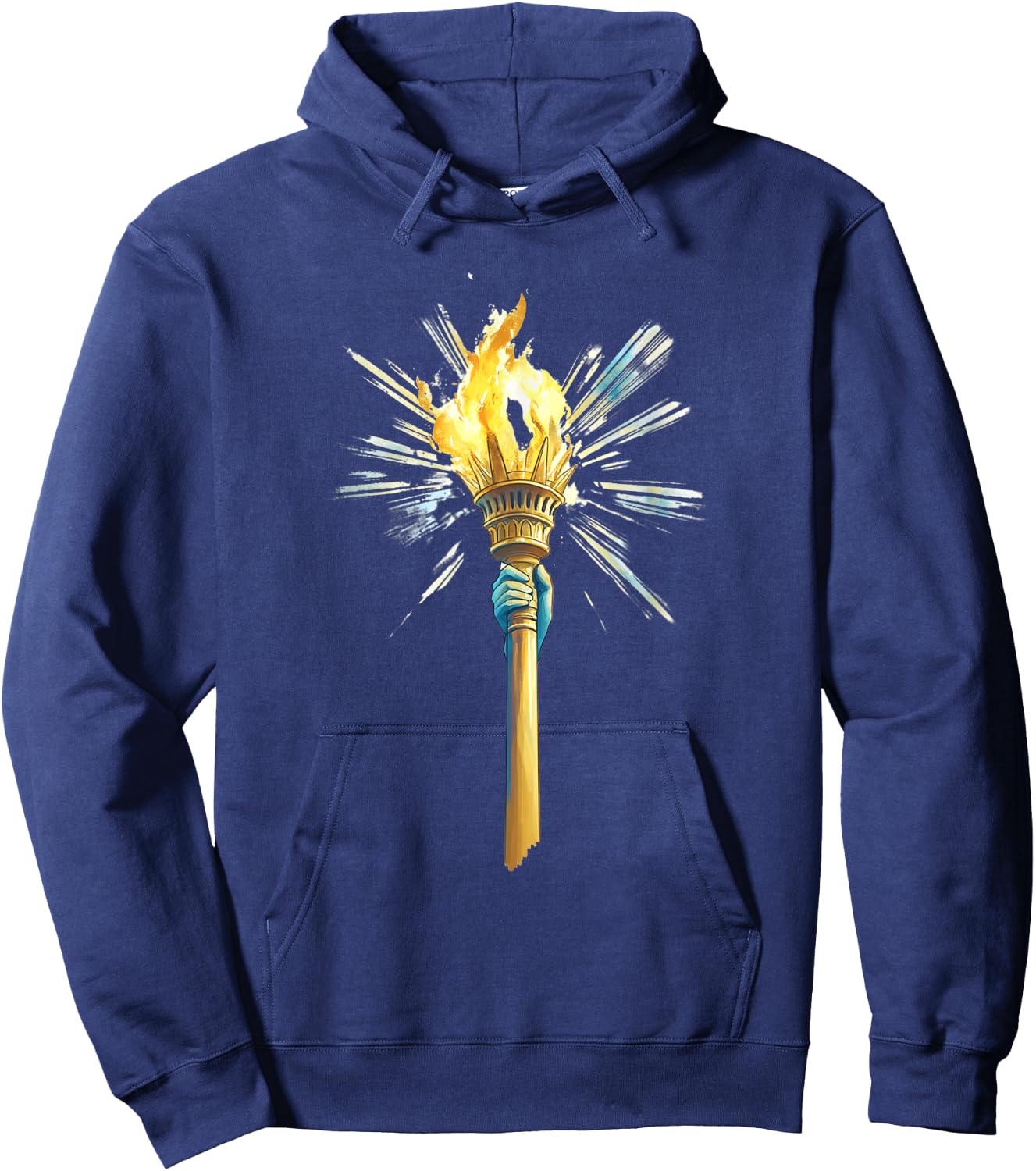 Statue Of Liberty Torch With Fiery Flames Hoodie - Hoodie | Navy
