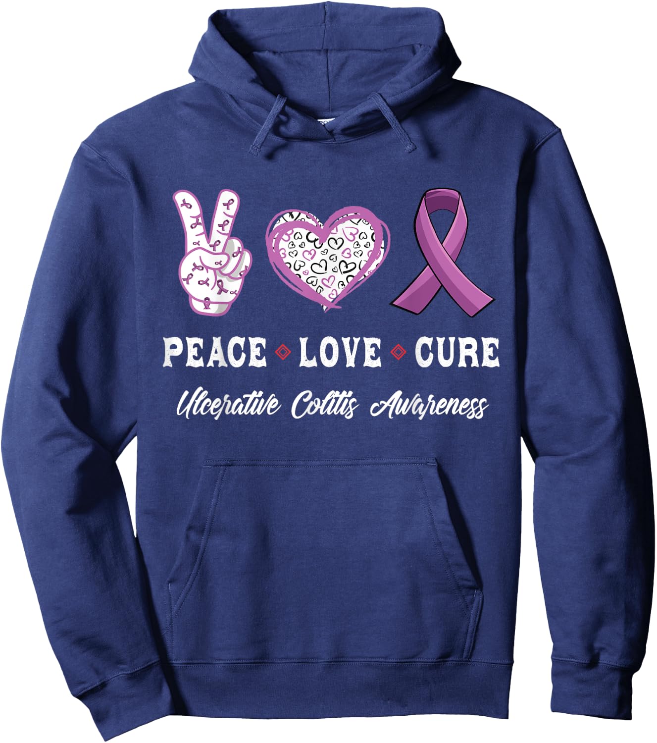 Peace Love cure Ulcerative colitis awareness men women Hoodie - Hoodie | Navy