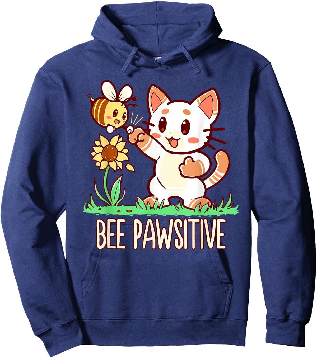 Bee Pawsitive Cat and Bumble Bee Pun Women Girls Kids Hoodie - Hoodie | Navy