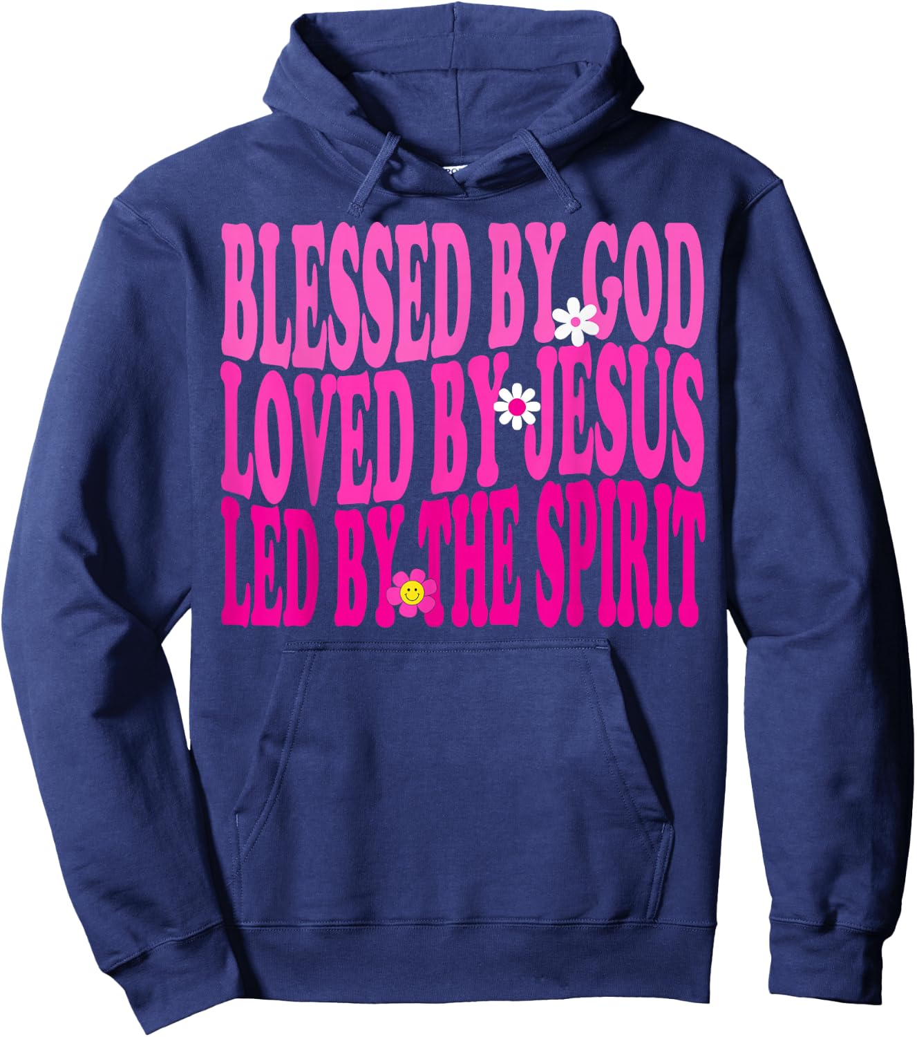 Blessed By God, Loved By Jesus, Pink Flower Christian Groovy Hoodie - Hoodie | Navy