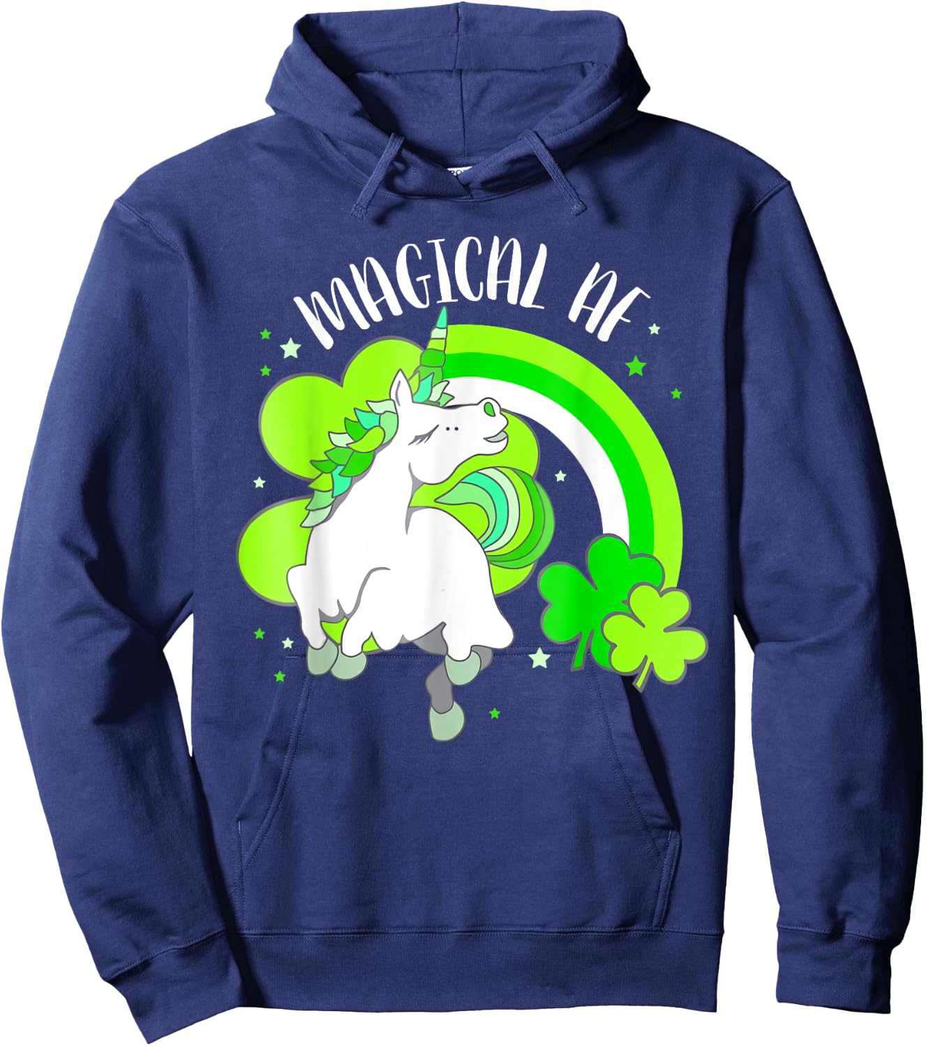 Funny Unicorn Shamrock Rainbow Magical AF St Patricks Day Hoodie - Hoodie | Navy