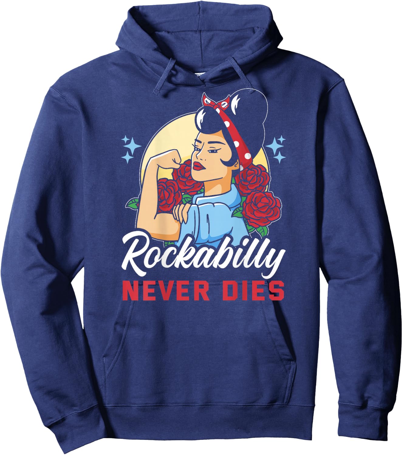 Vintage 50s Rock N Roll Design - Rockabilly Never Dies Hoodie - Hoodie | Navy