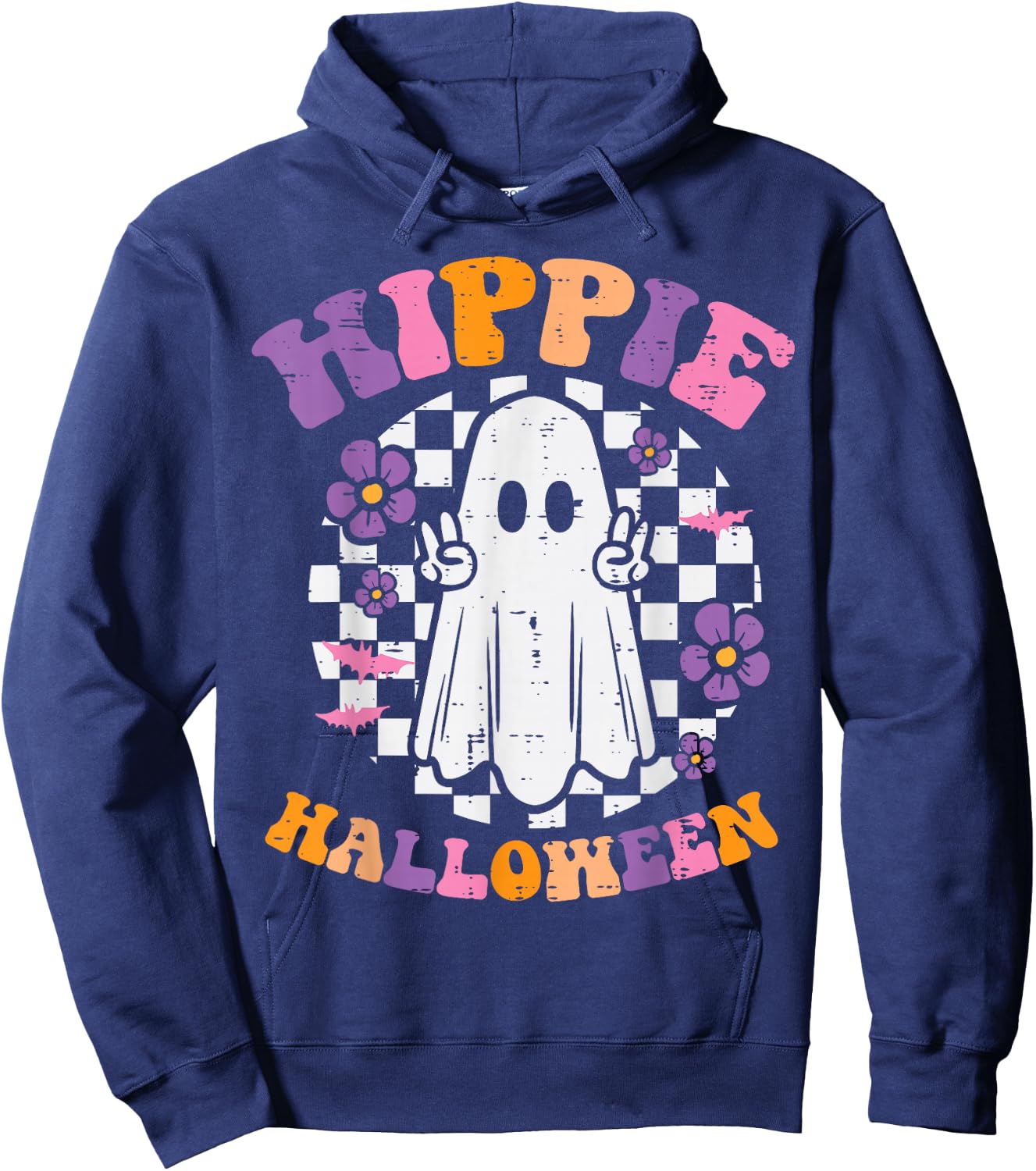 Hippie Halloween Ghost Peace Retro Costume Women Kids Men Hoodie - Hoodie | Navy