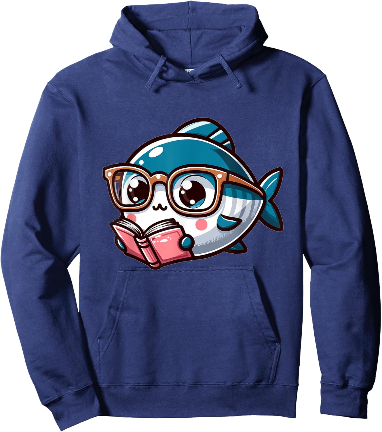 Adorable Book Lover Tuna Fish With Reading Glasses Cute Hoodie - Hoodie | Navy