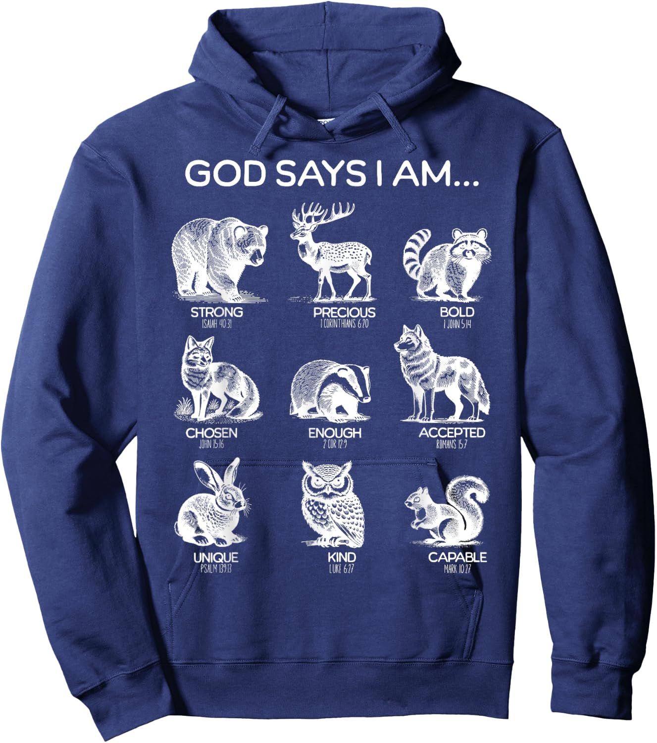God Says I am Forest Animals Bible Verse Christian Hiking Hoodie - Hoodie | Navy