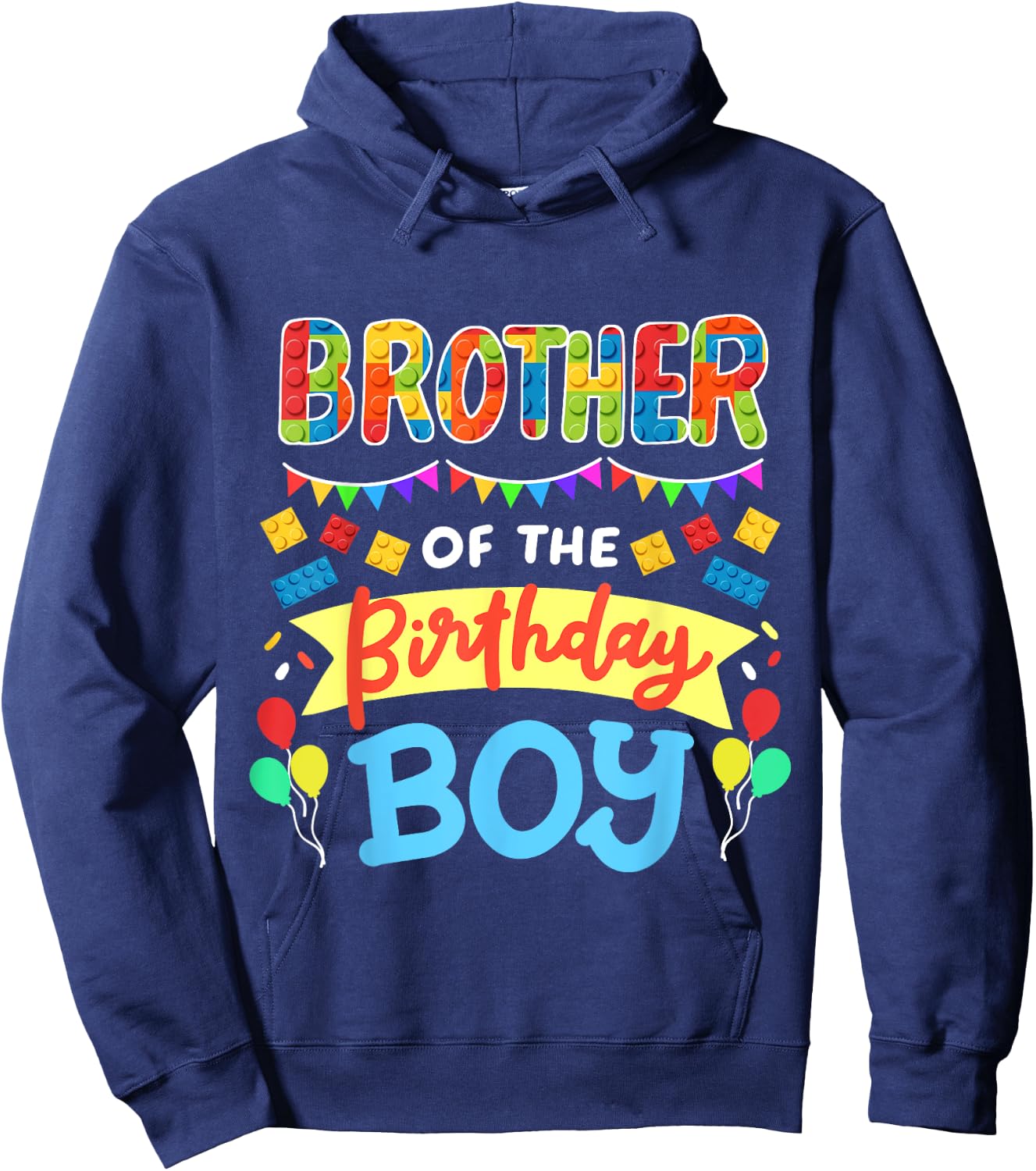 Brother of the Birthday Boy Building Blocks Bricks Family Hoodie - Hoodie | Navy