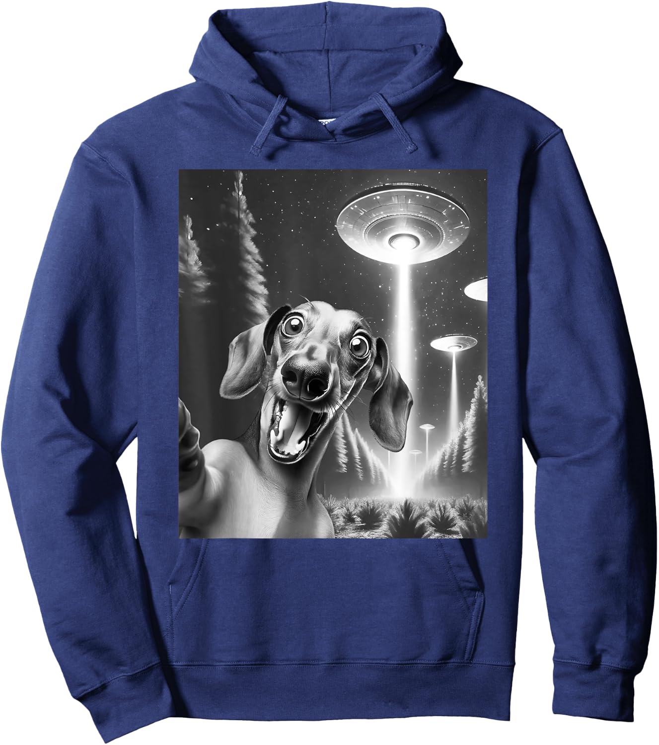 Funny Dachshund Alien UFO Taking a Selfie Weiner Dog Mom Dad Women Kids Hoodie - Hoodie | Navy