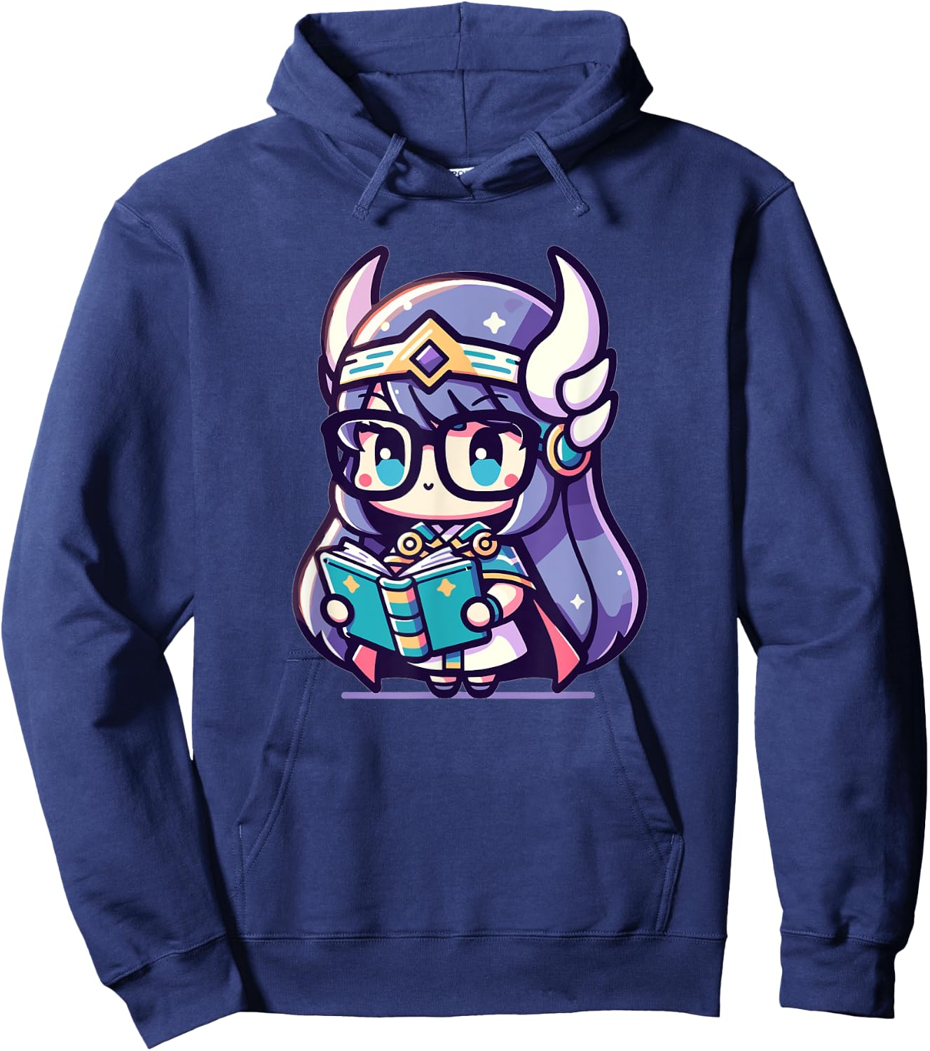 Adorable Book Lover Valkyrie With Reading Glasses Cute Hoodie - Hoodie | Navy