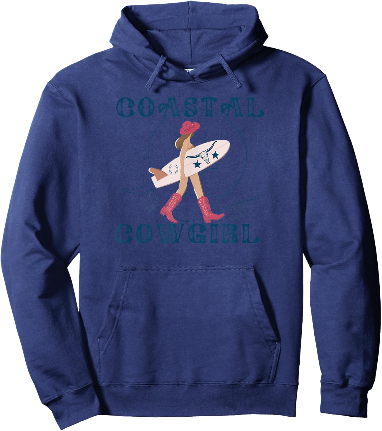 Coastal Cowgirl Women's Cowgirl Surf Beach , Black, Small Hoodie - Hoodie | Navy
