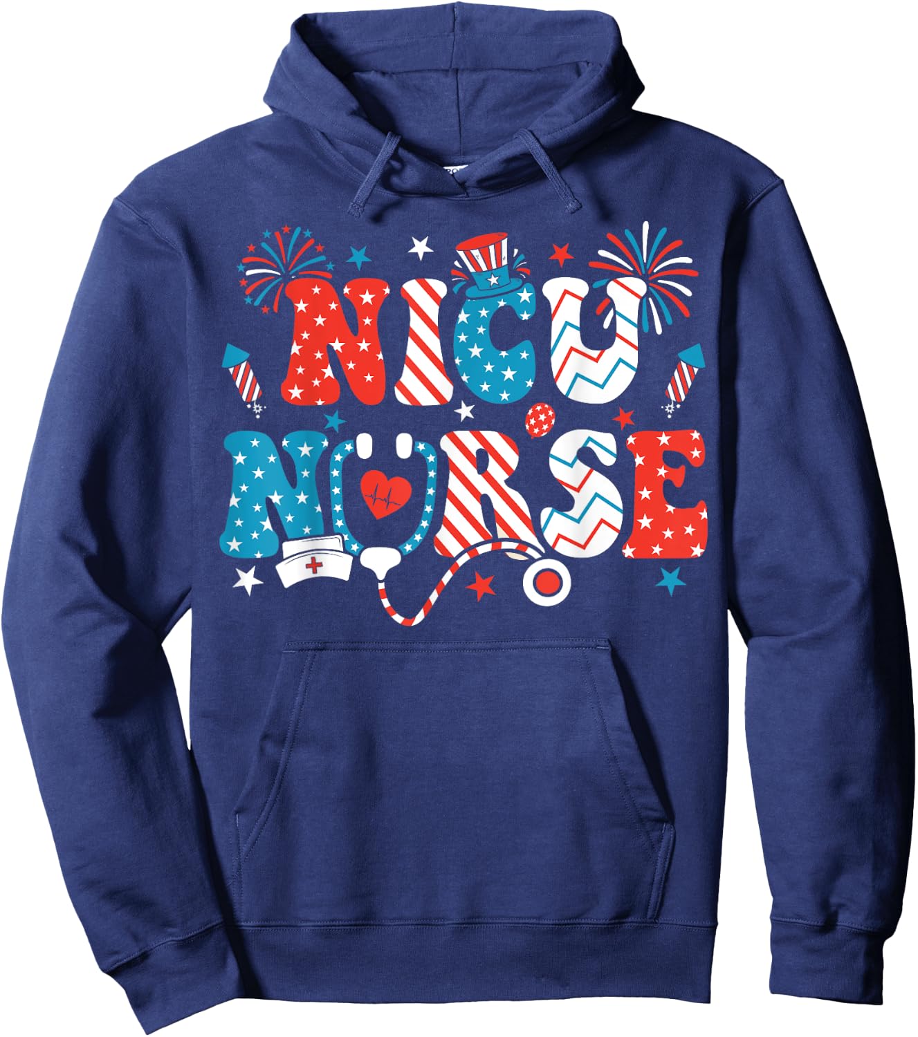NICU Nurse 4th Of July American Flag Patriotic Nicu Nurse Hoodie - Hoodie | Navy