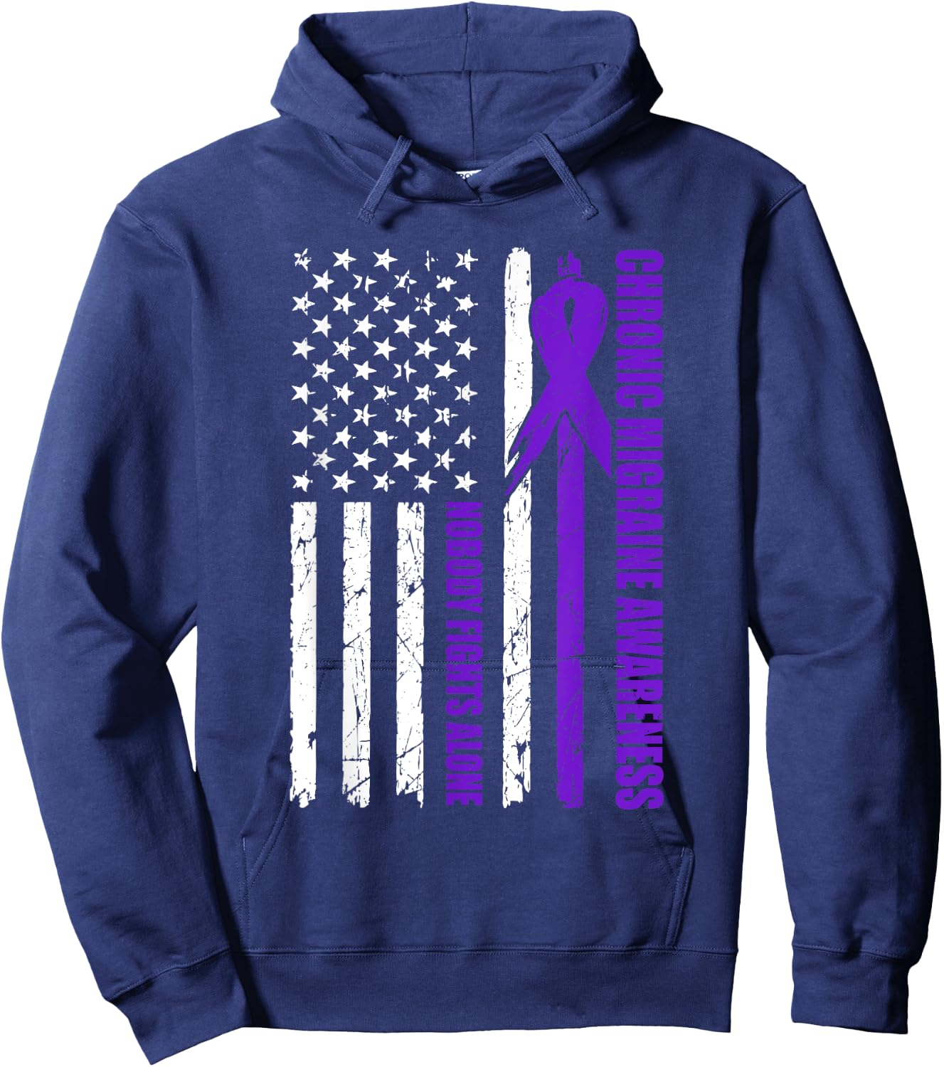 Chronic Migraine Awareness USA Flag Purple Ribbon Dads Hoodie - Hoodie | Navy
