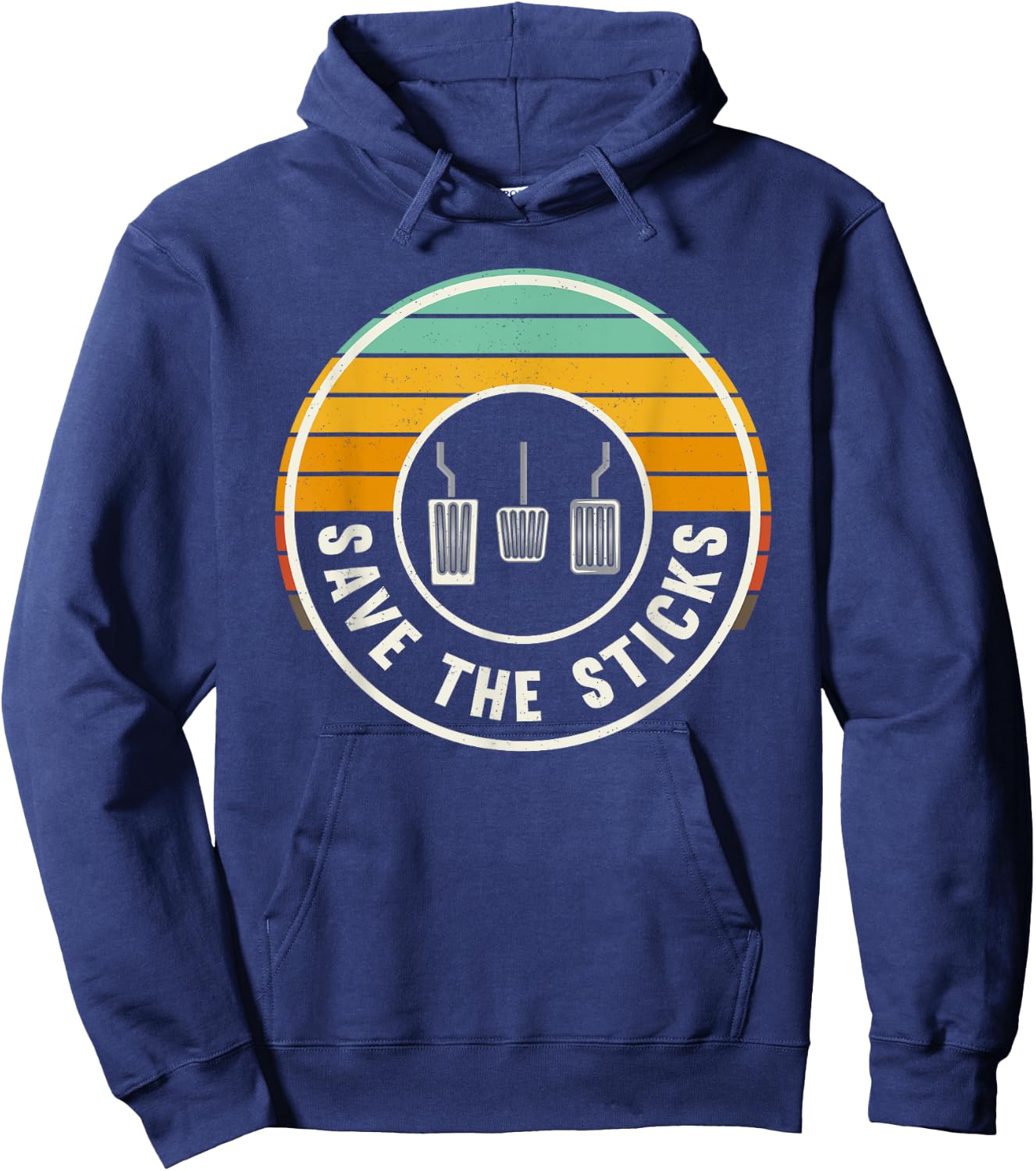 Save The Sticks Retro Manual Transmission Three Pedals Hoodie - Hoodie | Navy
