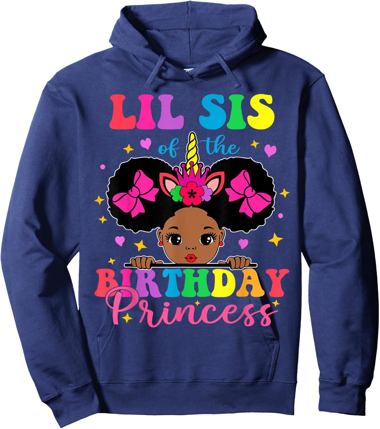 Lil Sister of The Birthday Girl Princess Afro Melanin Hoodie - Hoodie | Navy