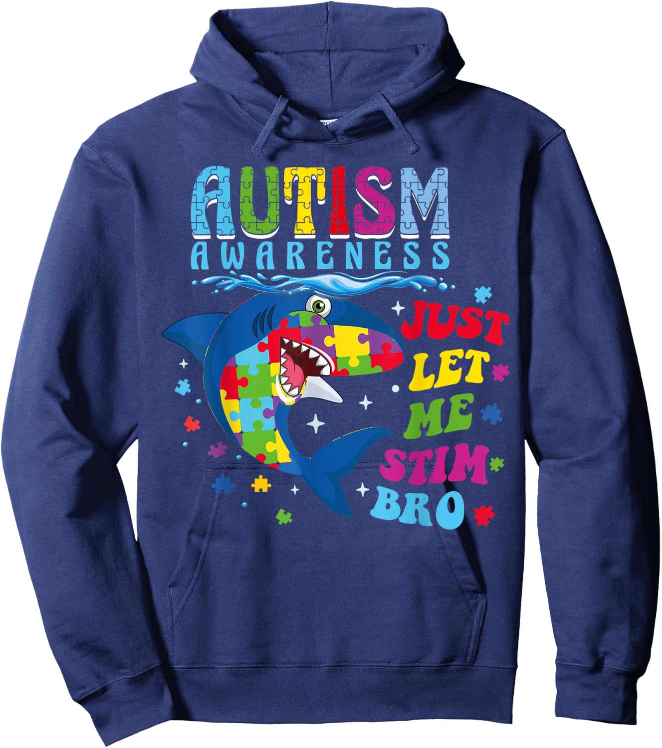 Just Let Me Stim Bro Retro Autism Awareness Day Shark Puzzle Hoodie - Hoodie | Navy