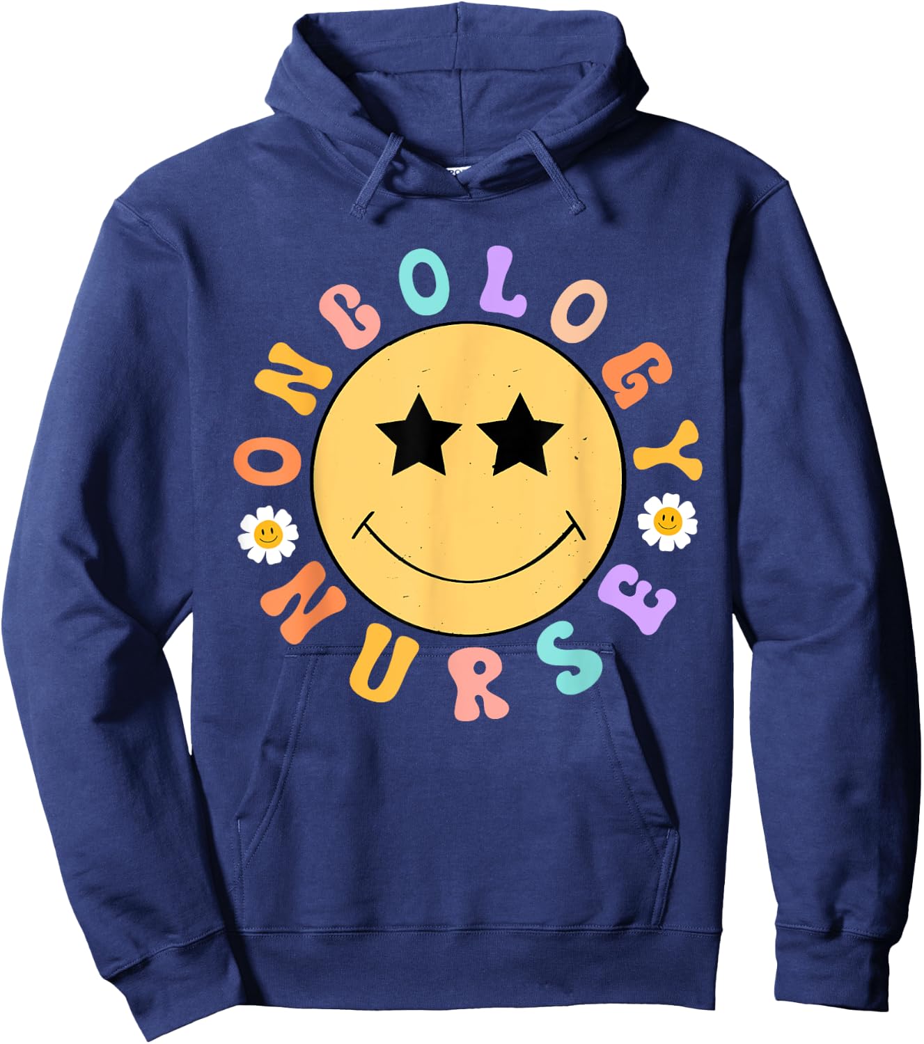 Oncology Nurse OCN Nursing Oncologist Smile Face Groovy Hoodie - Hoodie | Navy