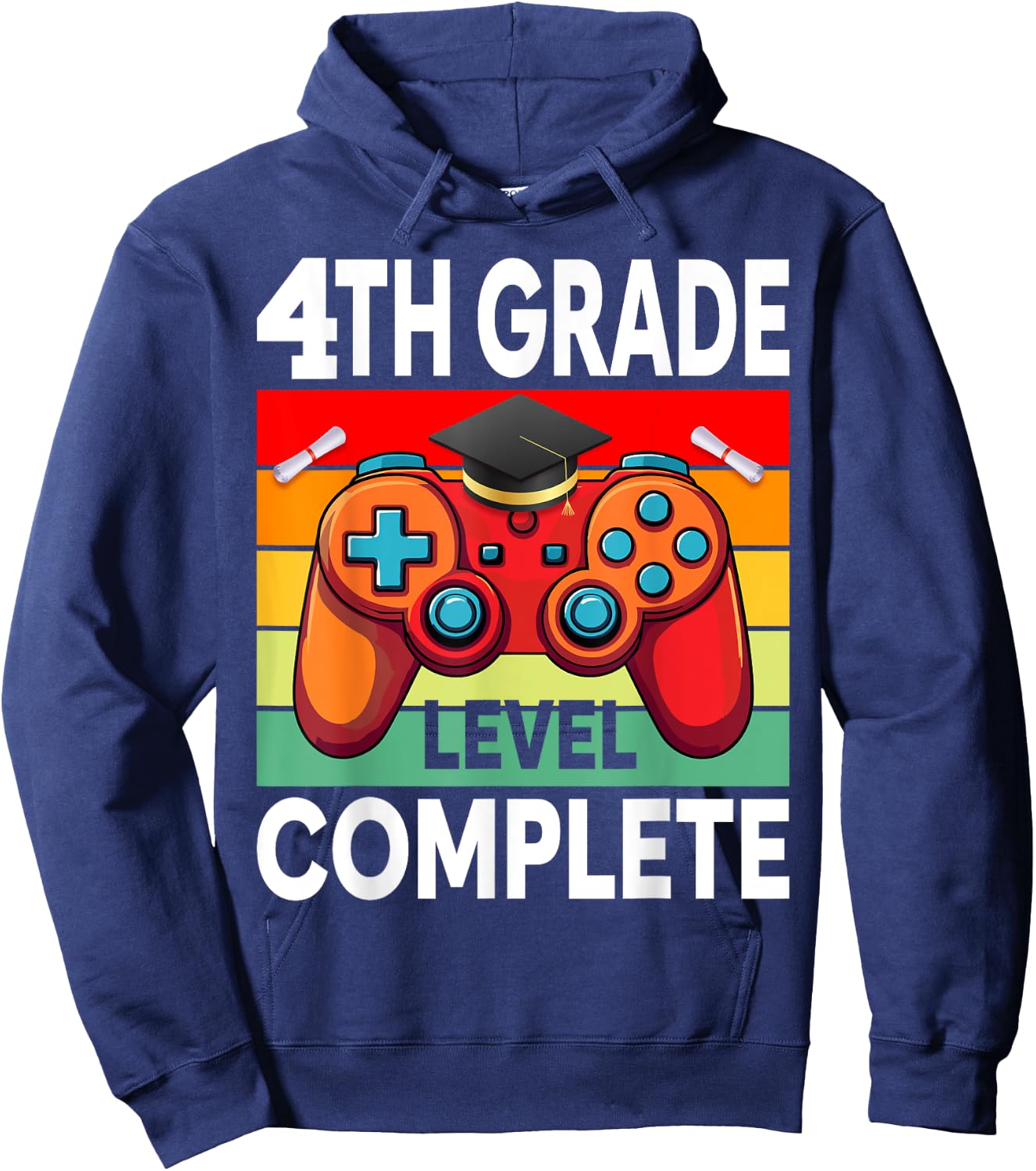 4th Grade Level Complete Gamer Class Of 2024 Graduation Hoodie - Hoodie | Navy