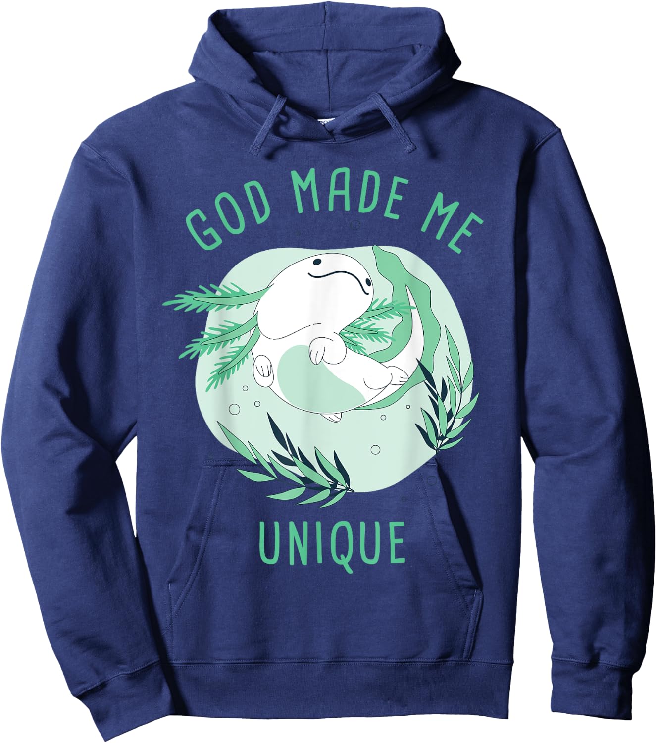 God Made Me Unique – Cute Axolotl Christian Faith Cartoon Hoodie - Hoodie | Navy
