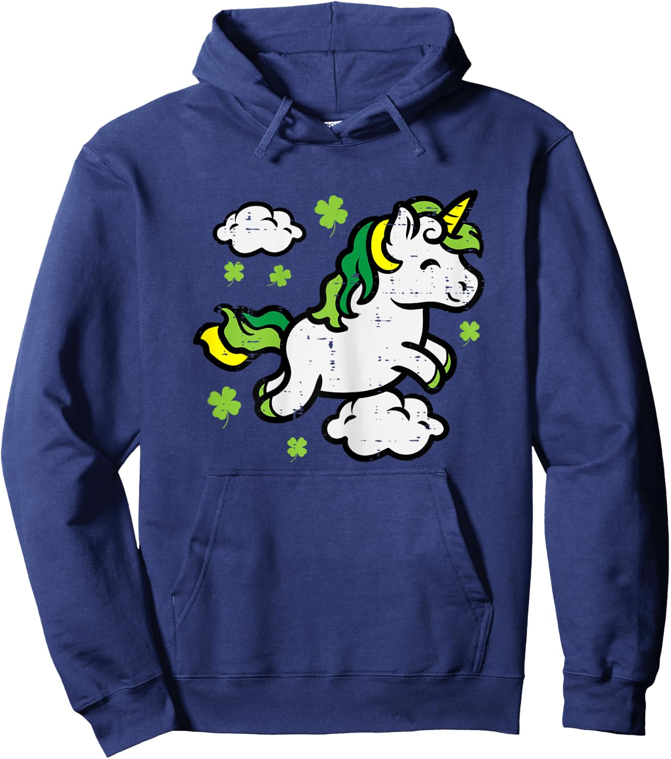 St Patricks Day Unicorn Shamrocks Saint Pattys Girls Kids Hoodie - Hoodie | Navy