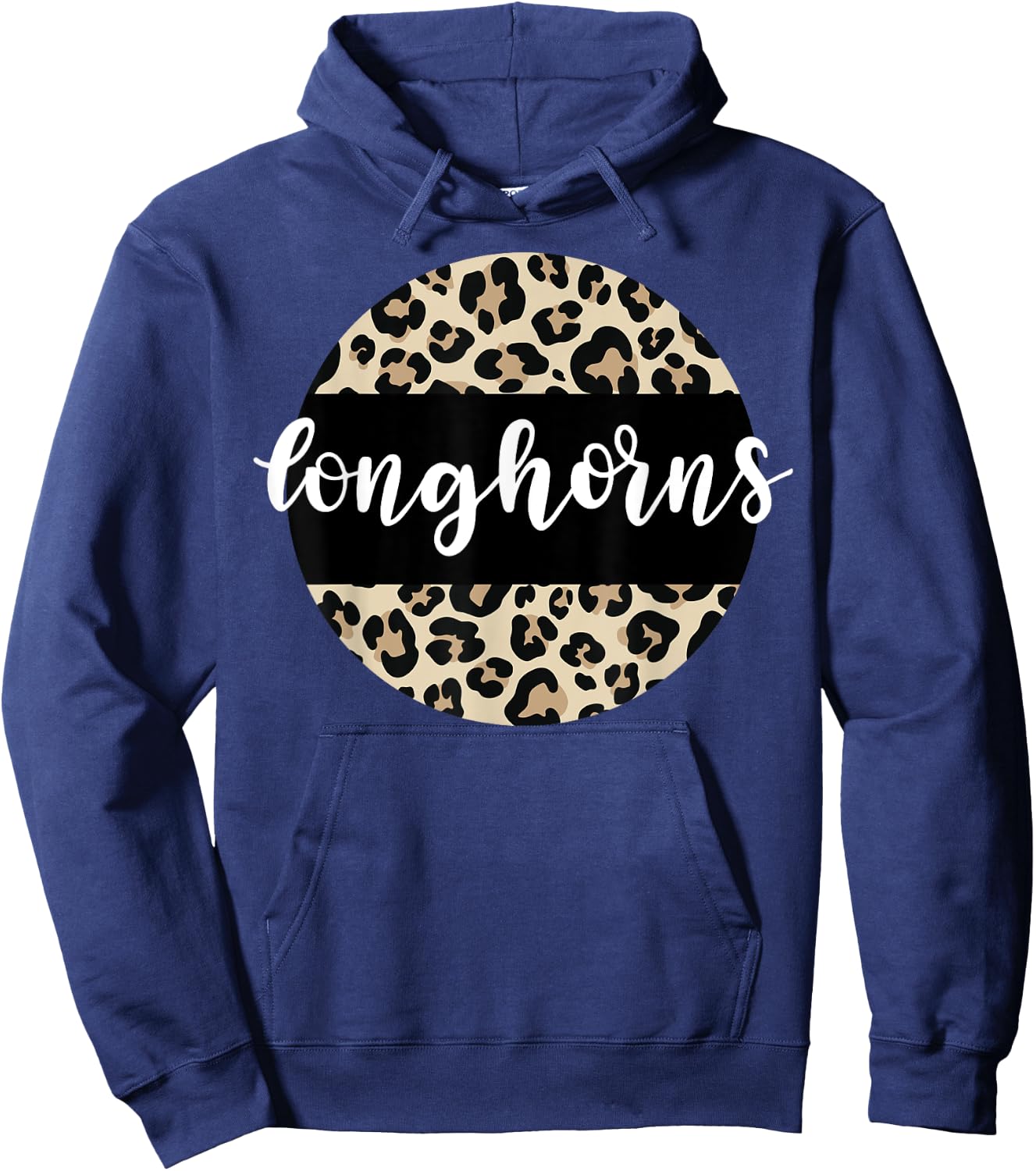 Leopard Print Longhorns Team Mascot School Spirit Game Night Hoodie - Hoodie | Navy
