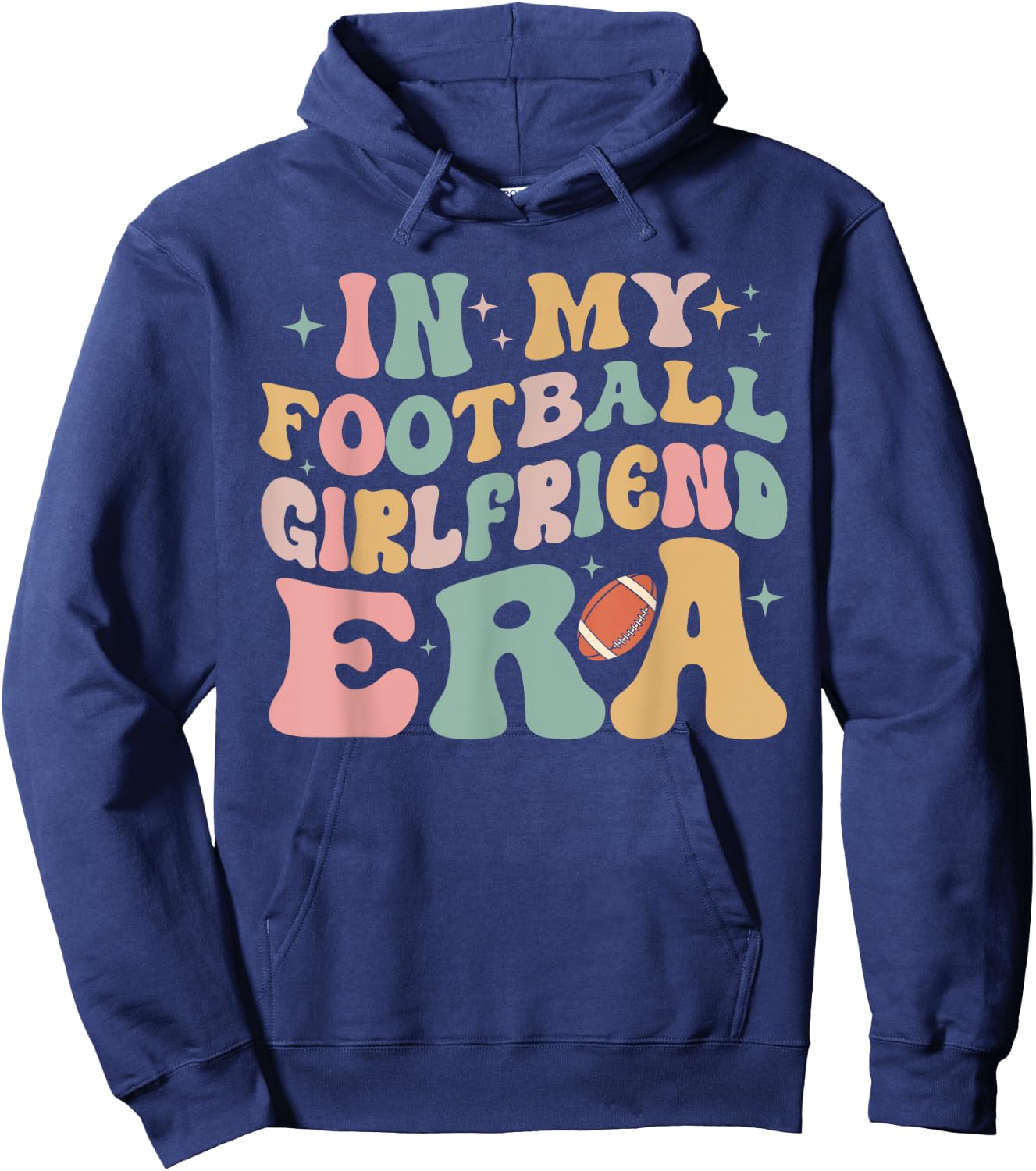 In My Football Girlfriend Era Retro Groovy Football Black, Multicolor Small -Adults Hoodie - Hoodie | Navy