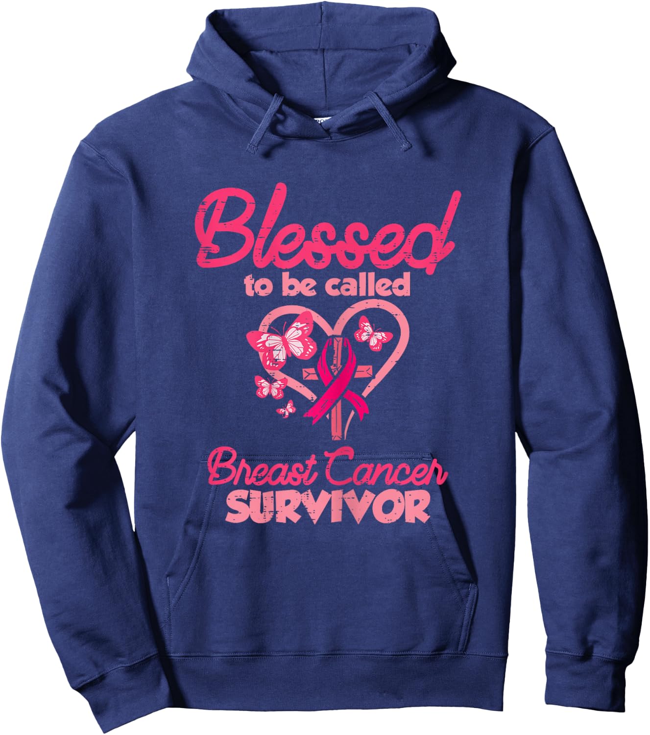 Blessed Breast Cancer Survivor Awareness Christian Women Hoodie - Hoodie | Navy