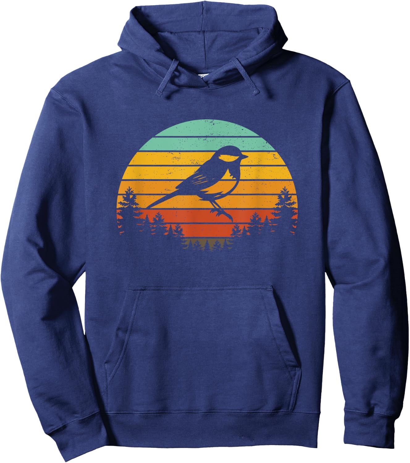 Chickadee Bird Silhouette Retro Vintage Art Design Hoodie - Hoodie | Navy
