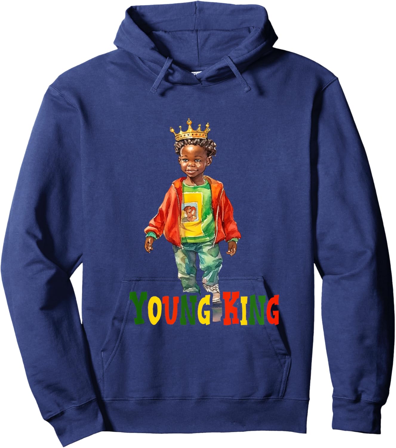 Black Young King Black History Month Kids Afro Boys Men Hoodie - Hoodie | Navy